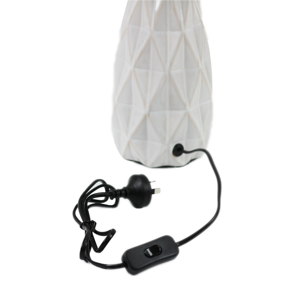 Belyse Modern Textured Ceramic Table Lamp with Linen Drum Shade - White | Bedroom Nightstand, Living Room, Office Desk Lighting Decor