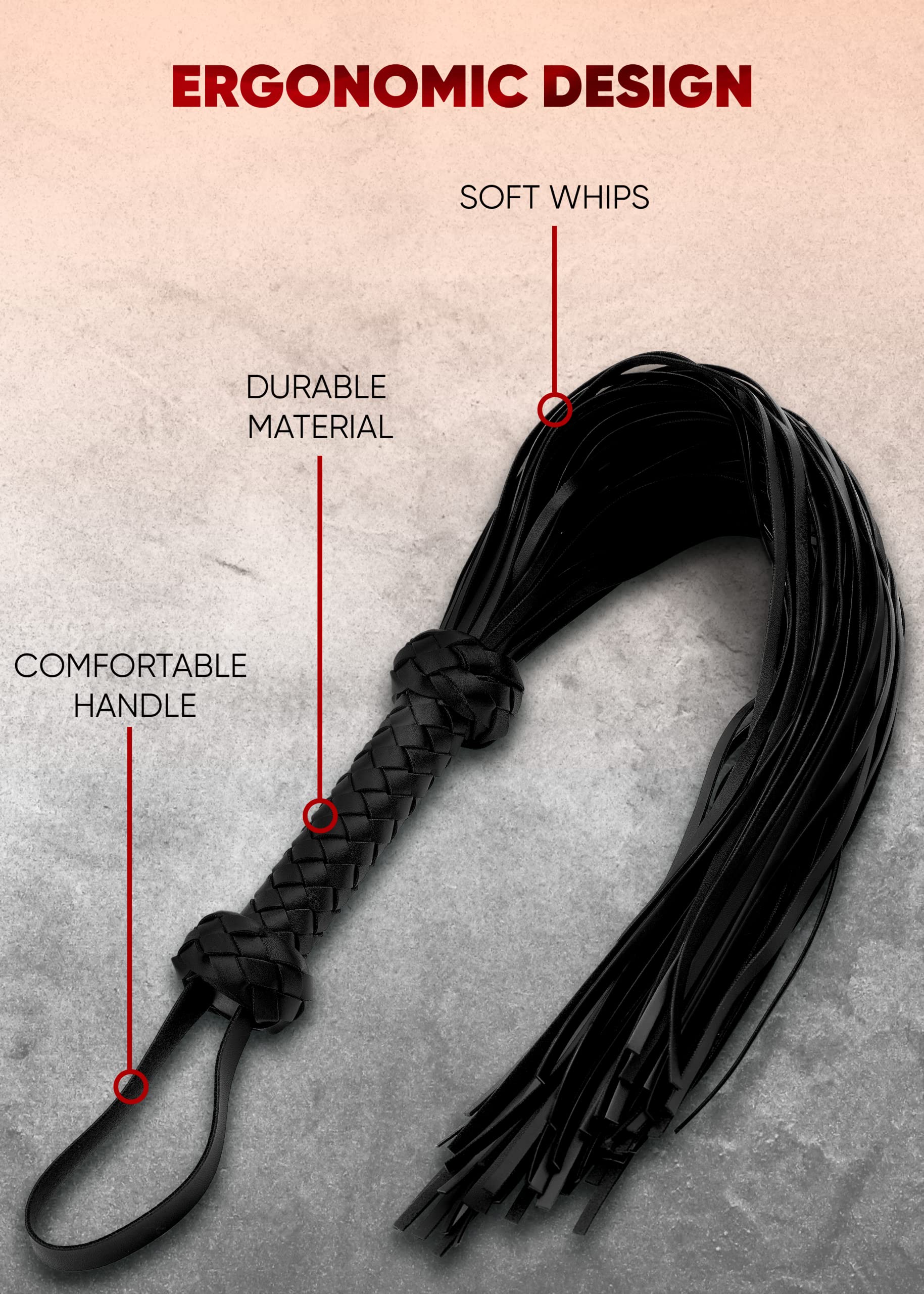 Premium BDSM Flogger - 30 Inch Black Leather Whip for Adult Play, Spanking & Sensation Play | Durable Fetish Toy for Couples & BDSM Enthusiasts | Perfect for Roleplay, Bondage & Sensory Exploration