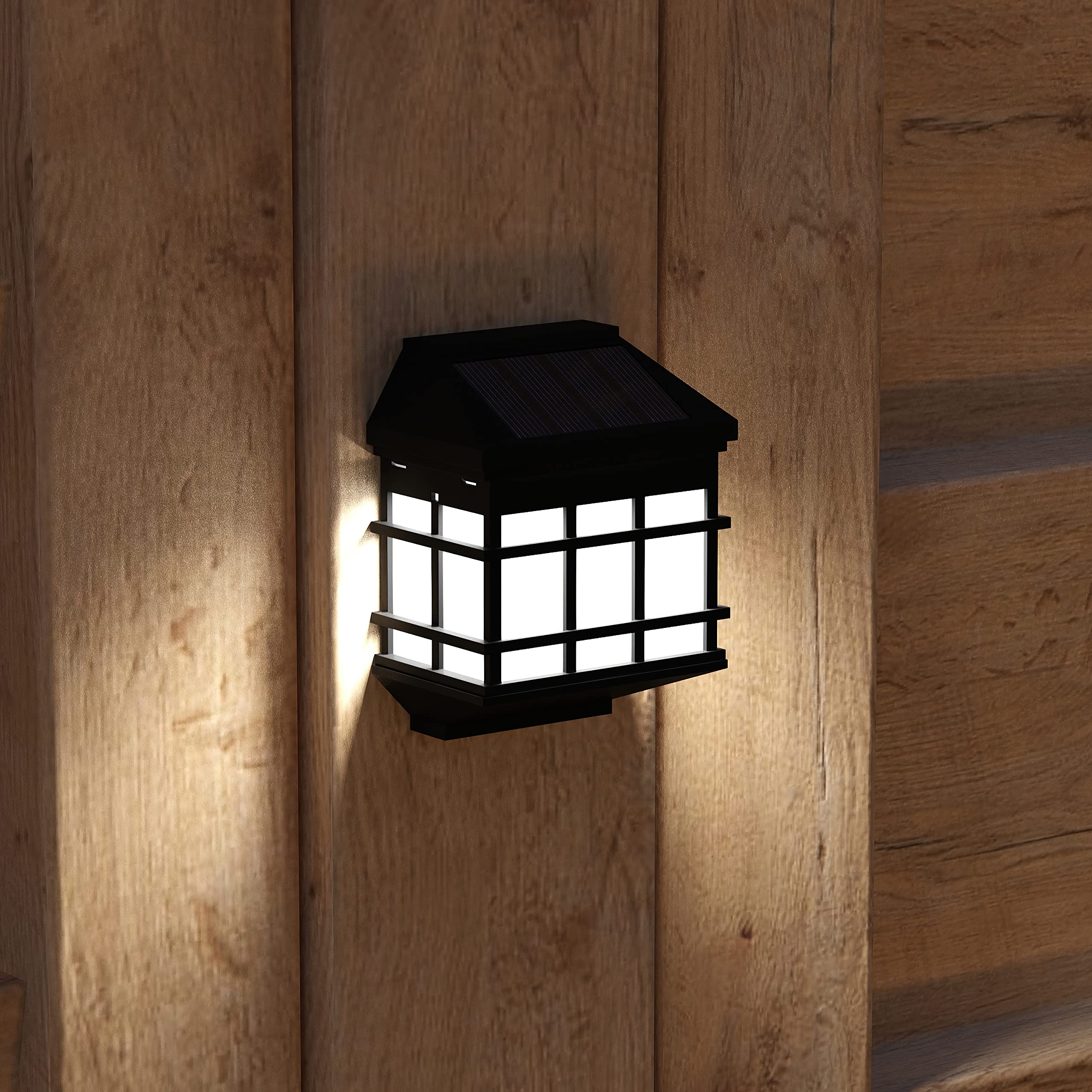 Merrick Lane Black Solar Wall Lights - 6 Pack Bright White LED Outdoor Solar Powered Lights for Fence, Deck, Garden, Pathway & Patio Lighting - Waterproof & Energy Efficient Landscape Lighting