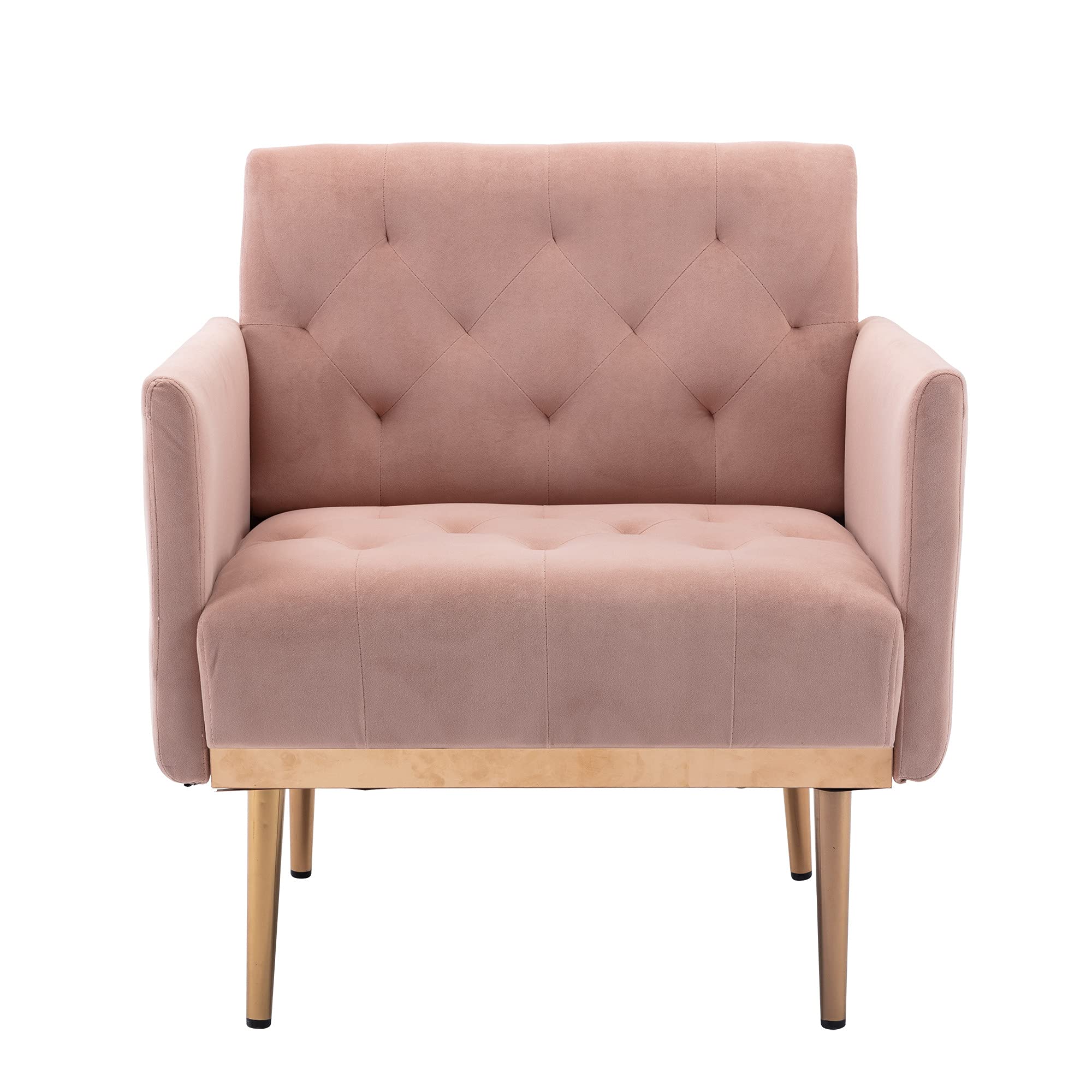 Modern Velvet Tufted Accent Arm Chair with Rose Gold Legs - Mid-Century Upholstered Living Room Sofa Chair | Comfortable Single Seater for Bedroom, Lounge & Home Office (Pink)
