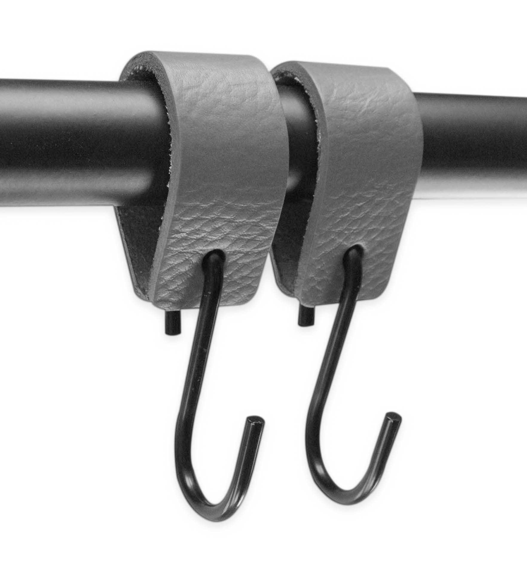 Brute Strength Multifunctional Leather S-Hooks - 12 Pack, Gray & Black - Heavy Duty Coat Hooks, Kitchen Hooks & Organizers for Home, Garage, RV & Outdoor Use