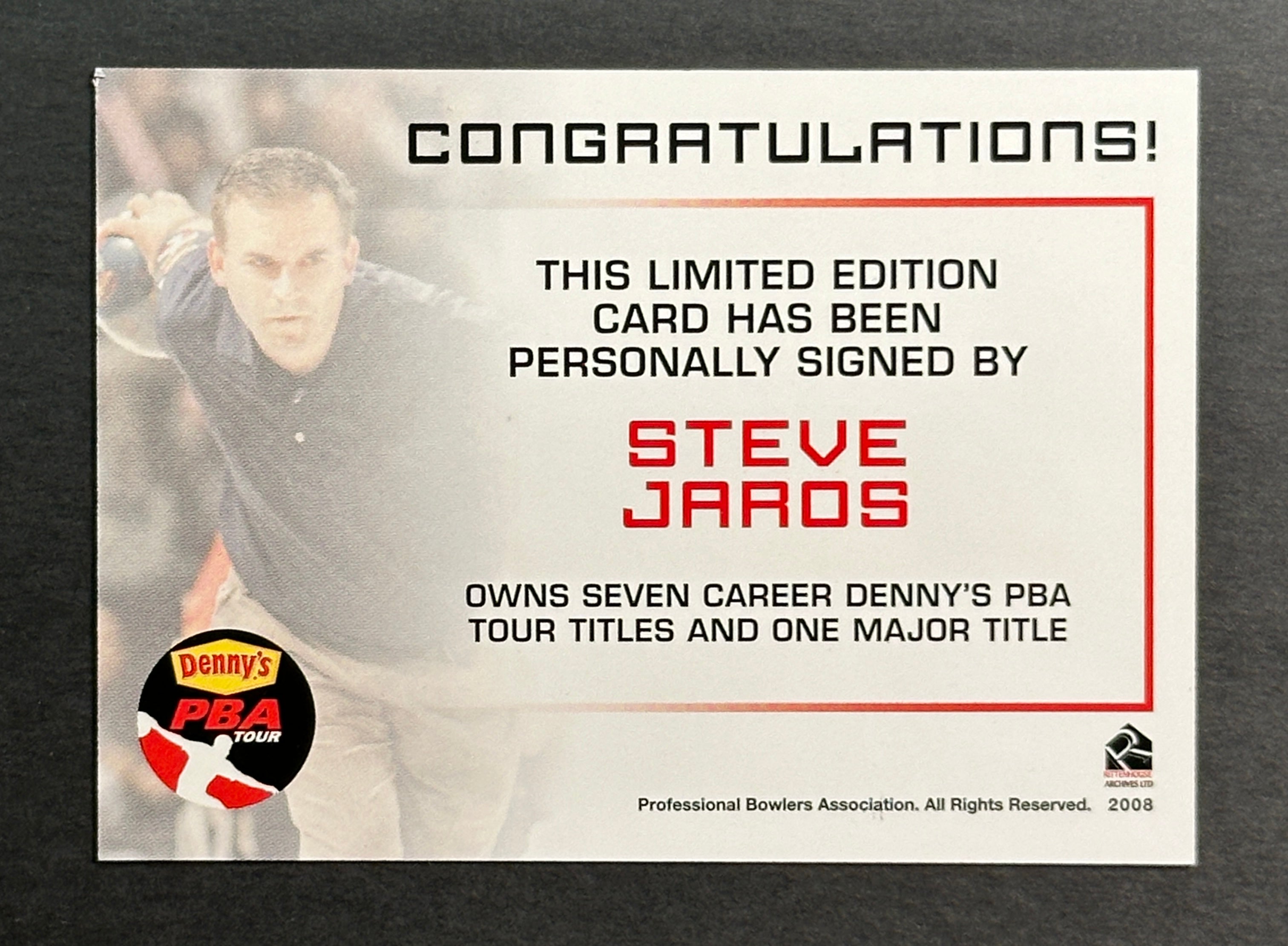 Steve Jaros 2007 Rittenhouse PBA Autograph Bowling Trading Card - Perfect for Collectors, Sports Memorabilia Enthusiasts & Bowling Fans