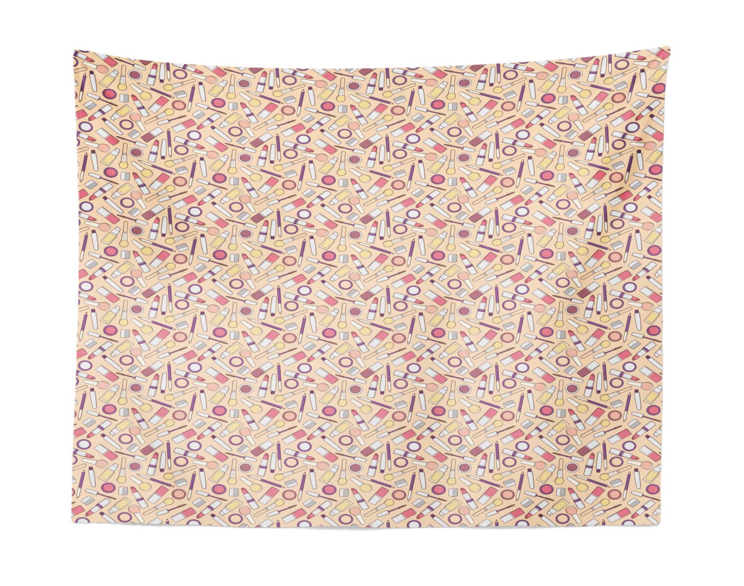 Ambesonne Fashion Tapestry - Lipstick, Rouge & Makeup Print Wall Hanging Decor for Bedroom, Living Room, Dorm - 28x23 Inches Pale Peach Multicolor - Perfect for Women's Room Decor, Boho Chic Style & Instagrammable Backgrounds