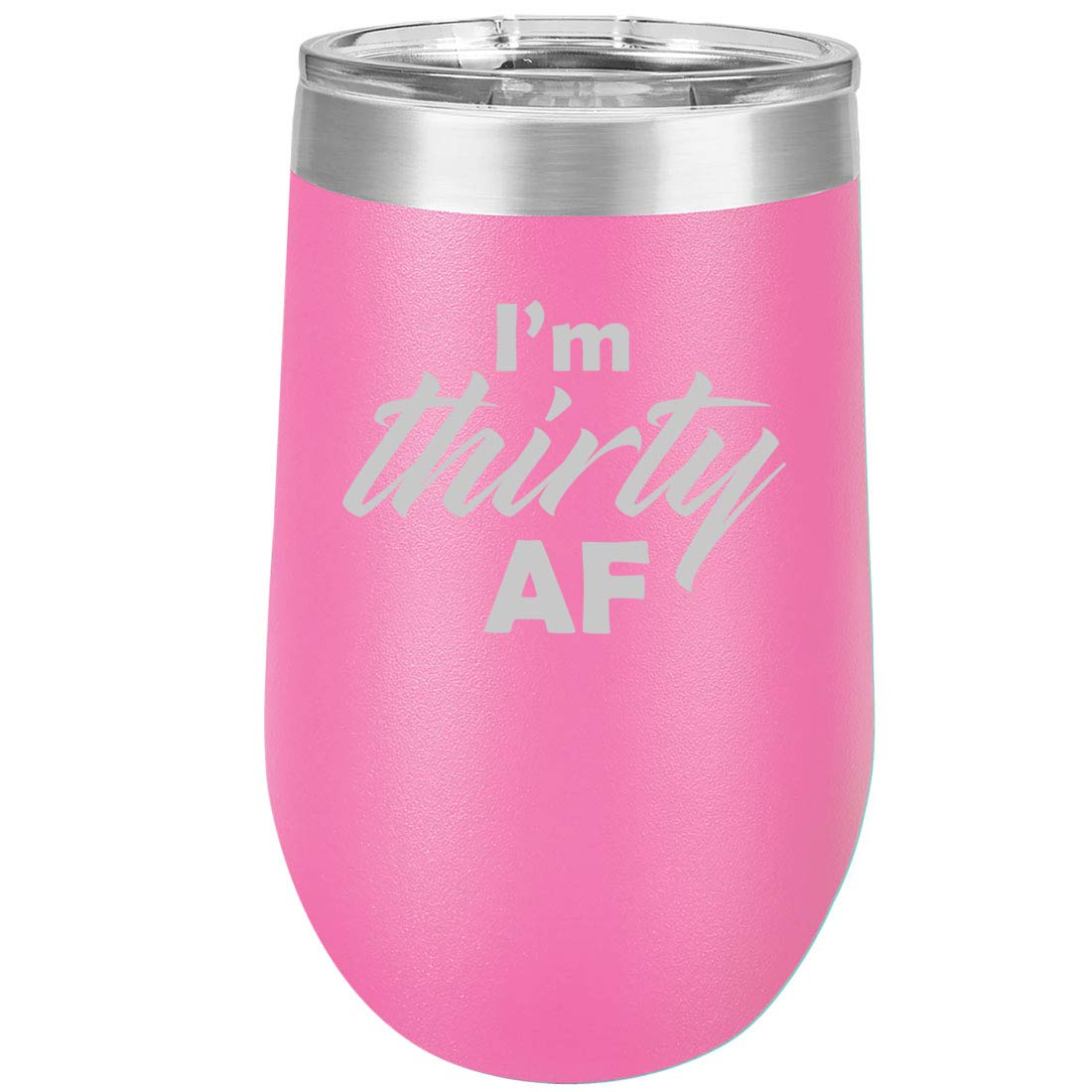 16 oz Double Wall Vacuum Insulated Stainless Steel Wine Tumbler - Stemless Coffee Travel Mug with Lid - Funny 'I'm Thirty AF' 30th Birthday Gift (Hot Pink) - Perfect for Office, Gym & Outdoor Adventures