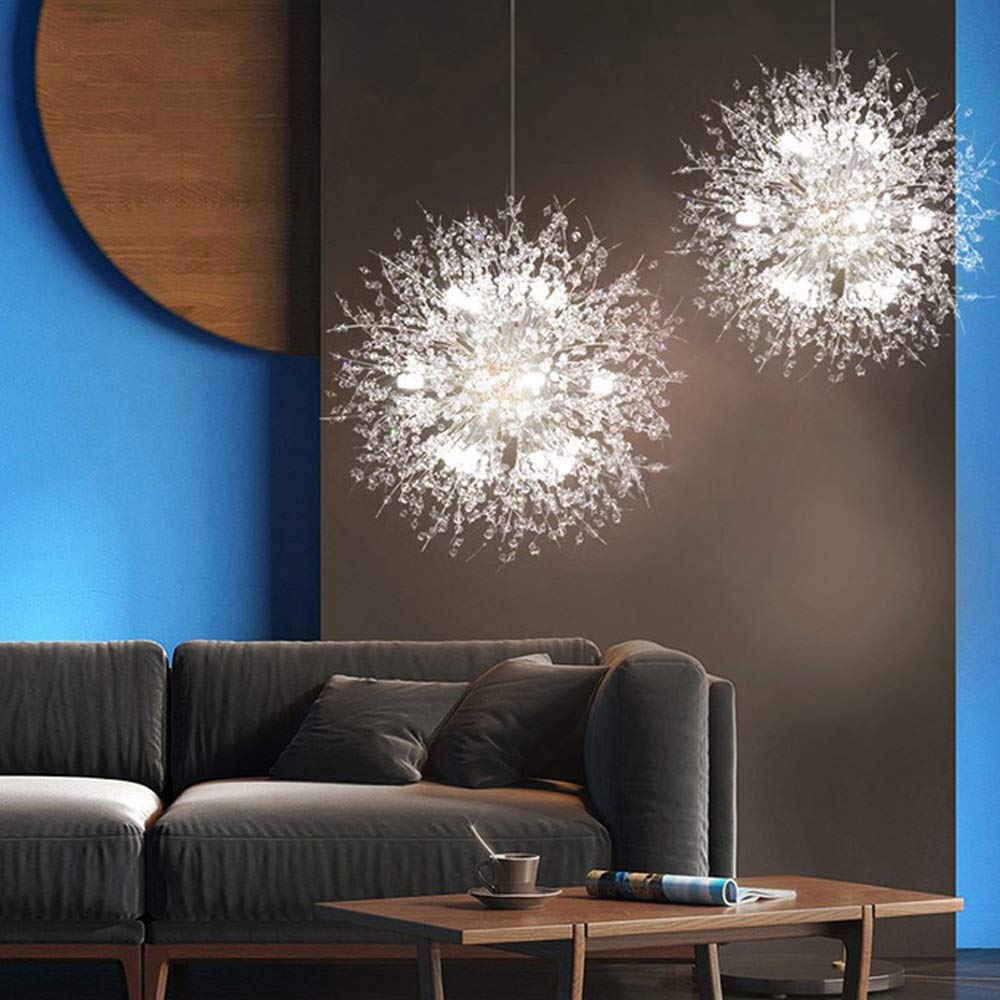 PEHUB Crystal Dandelion LED Chandelier - Modern G9 Pendant Light Fixture for Dining Room, Living Room, Bedroom, Restaurant & Office Decor | Elegant Flush Mount Lighting for Home, Hotel and Commercial Spaces