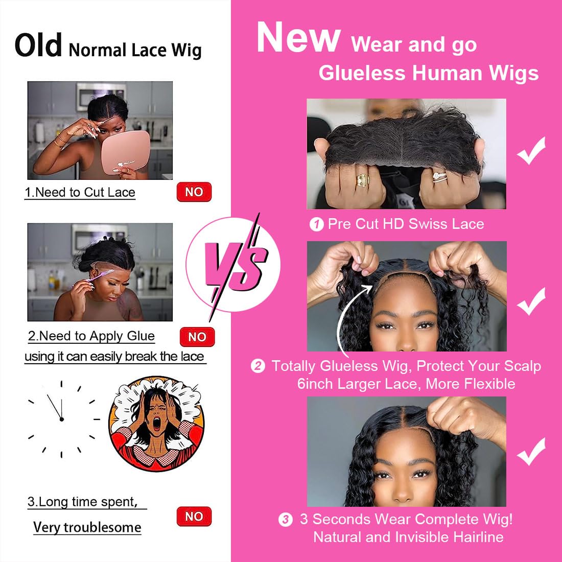 250 Density 6x4.75 Ultra-Thin HD Invisible Lace Closure Wig - Pre-Cut Deep Wave Human Hair Lace Front Wig - Glueless & Ready to Wear in 3 Seconds - Perfect for Beginners (20 Inch) - Great for Daily Wear, Special Occasions & Protective Styling