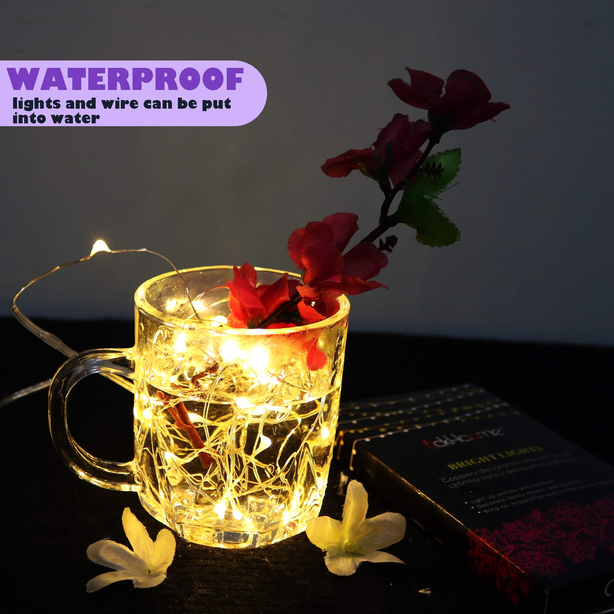 6 Pack Fairy Lights Battery Operated with Timer - 2PCS Remote Control, 6.5ft 20LED Warm White Twinkle Lights, Waterproof Silver Wire Firefly Lights for DIY Mason Jars, Wedding Centerpieces, Christmas Decorations, Party Table Decor