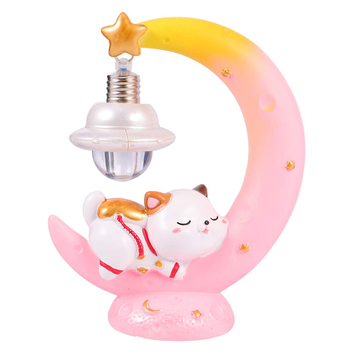 Uonlytech Cat Night Light for Kids - Resin Moon & Cat Shape Table Lamp, Decorative Desktop Light, Gift for Girls Birthday Christmas Halloween - Pink Bedroom Nightlight for Baby Nursery & Kids Room Decor