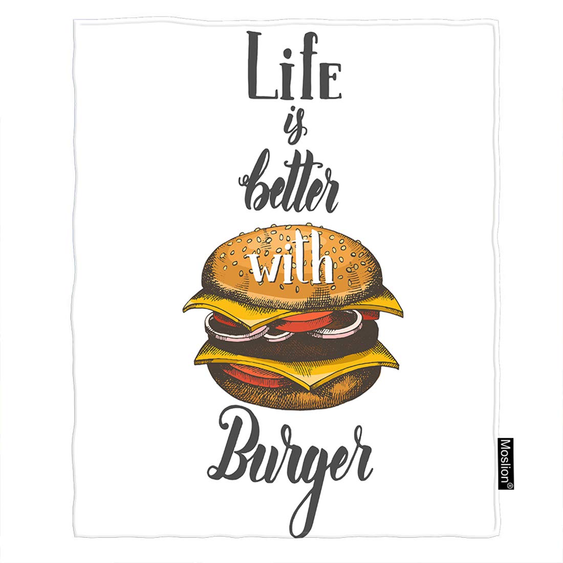 Life is Better with Burger Flannel Throw Blanket - 50x60 Inch Soft Warm Cozy Blanket for Couch, Bed, Travel - Hamburger Pattern Home Decor Gift for Food Lovers (Perfect for Movie Nights, Camping & Gift Giving)