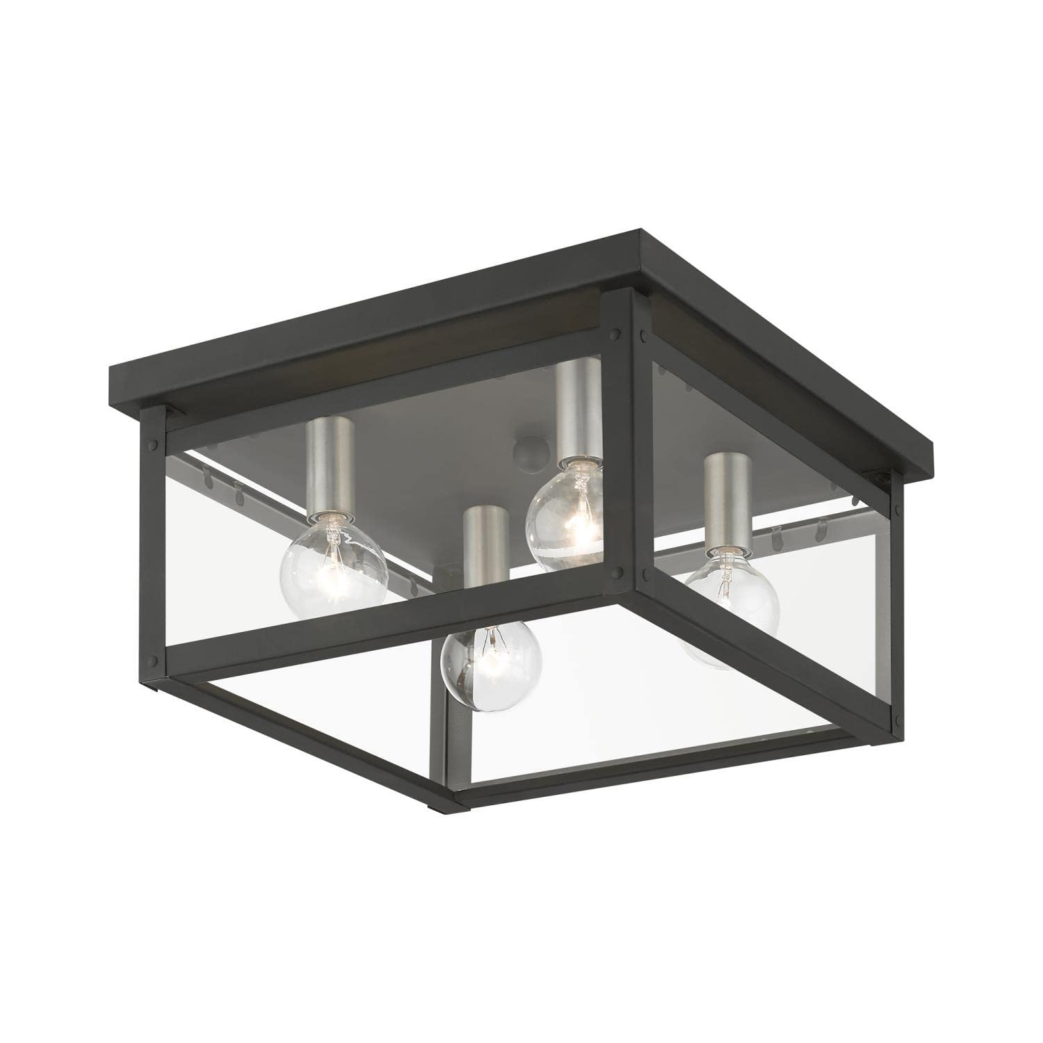 Livex Lighting 4032-04 Milford Square Flush Mount Ceiling Light Fixture - Black with Brushed Nickel Finish Candles - Perfect for Dining Room, Bedroom or Hallway Lighting