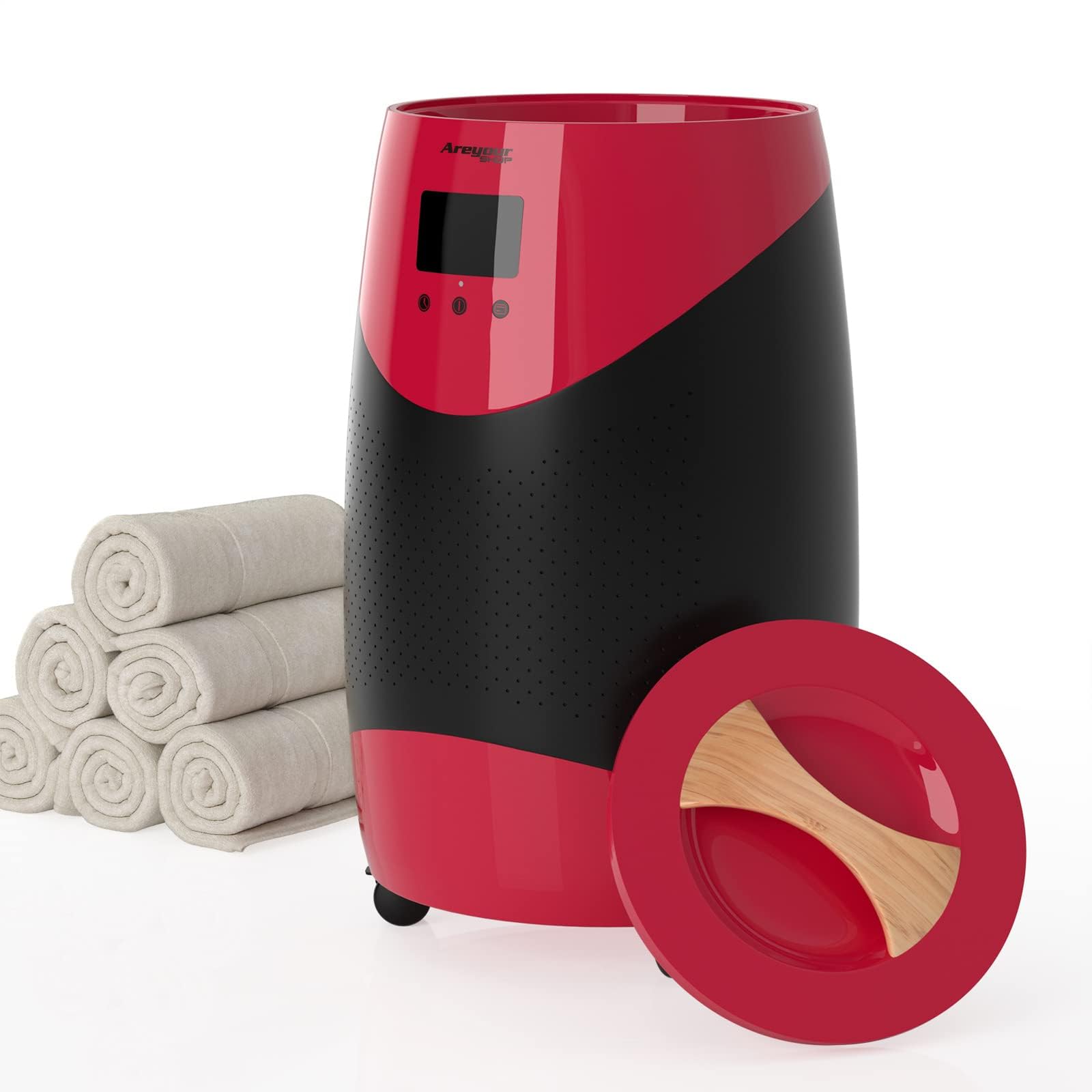 **Topteng 20L Red Towel Warmer with Wheels – Large Bucket-Style Heated Towel Warmer for Bathroom & Hot Tub – Fast Heat-Up, Auto Shut-Off, Drying Function – Perfect for Spa, Salon, and Home Relaxation**