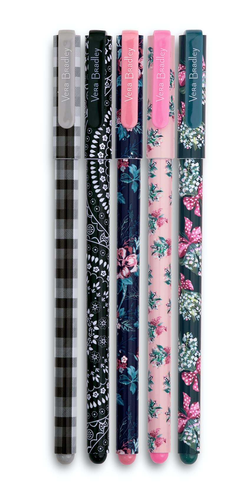 Vera Bradley 5-Piece Gel Pen Set with Storage Pouch - Assorted Colorful Ink Pens for Journaling, Note Taking & Gift Giving (Fall 2022 Medley Collection) - Perfect for School, Office & Creative Writing