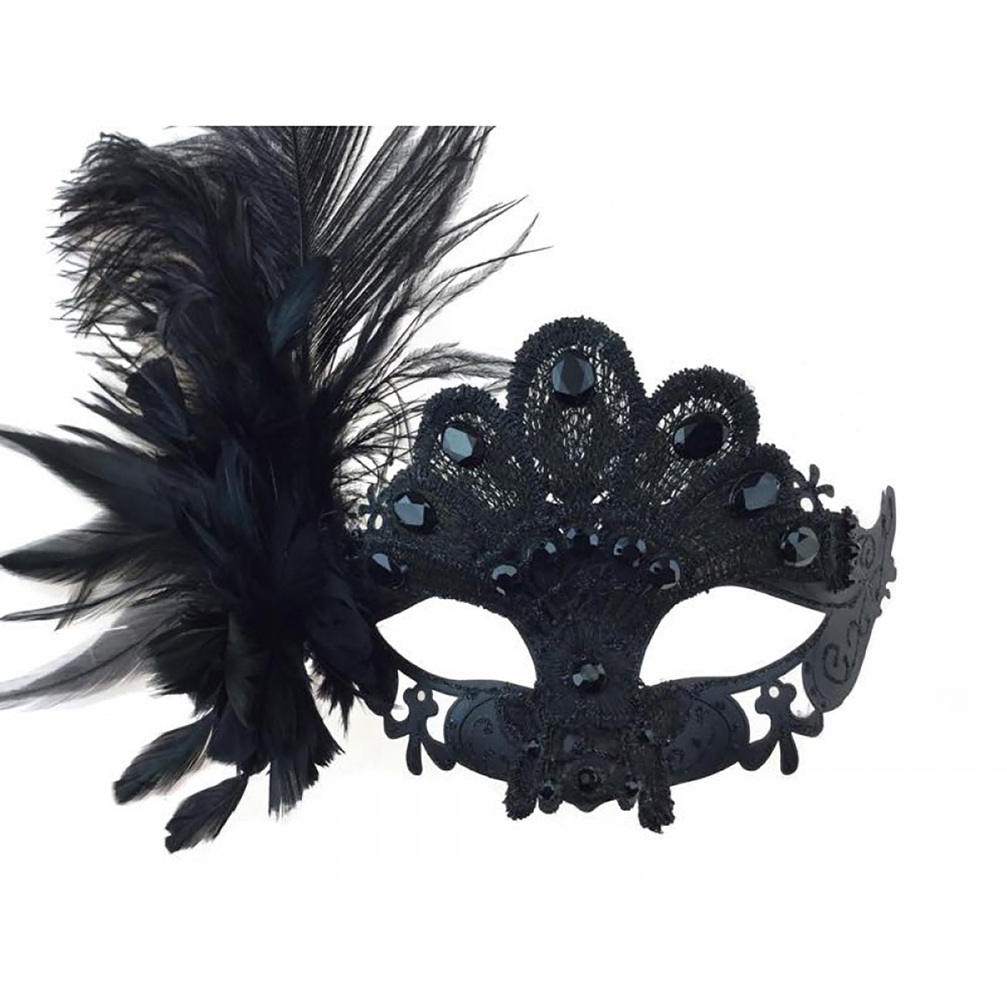 Elegant Black Venetian Mask with Feather for Masquerade Ball, Halloween Costume, Cosplay, and Party Accessories - 1 Count
