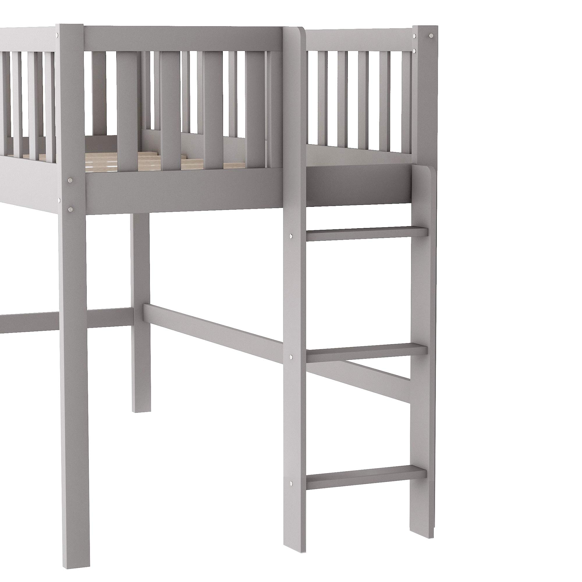 Merax Twin Size Wooden Loft Bed with Slide & Ladder - Low Profile Kids Bed Frame in Gray for Bedroom, Living Room | Space-Saving Sleep Solution for Small Rooms & Play Areas