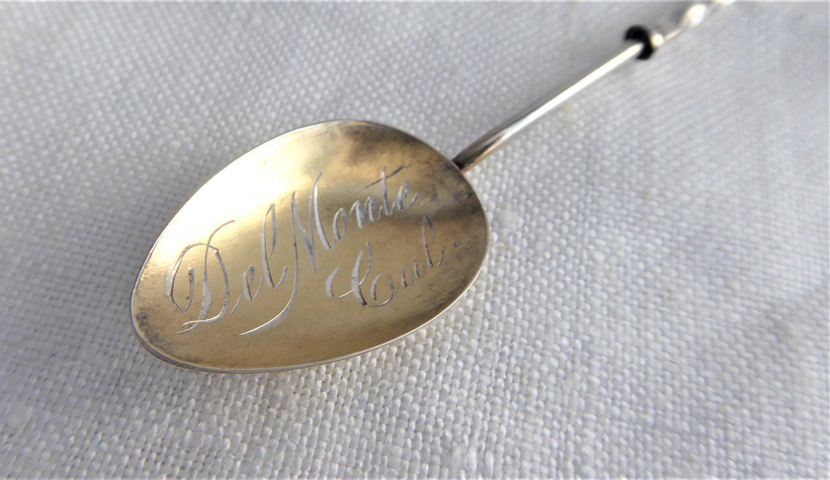 Vintage 1890s DelMonte Handmade Sterling Silver Souvenir Spoon - Engraved Bowl with Gold Wash | Collectible Antique Silverware, Perfect for Display, Gift Giving & Historical Collections