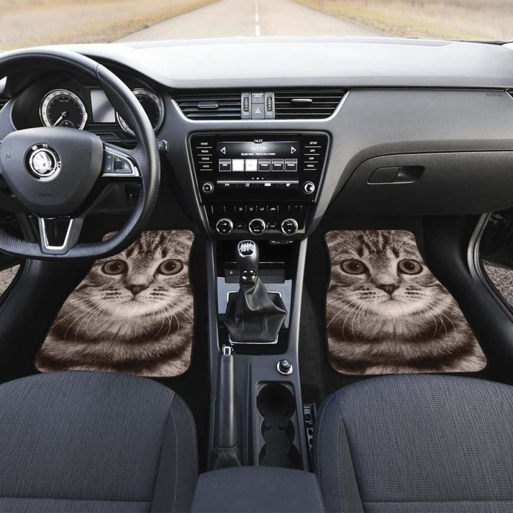 American Shorthair Cat Car Floor Mats - Funny Cat Face Design - Non-Slip Auto Accessories for Pet Lovers - Perfect for Sedans, SUVs and Trucks