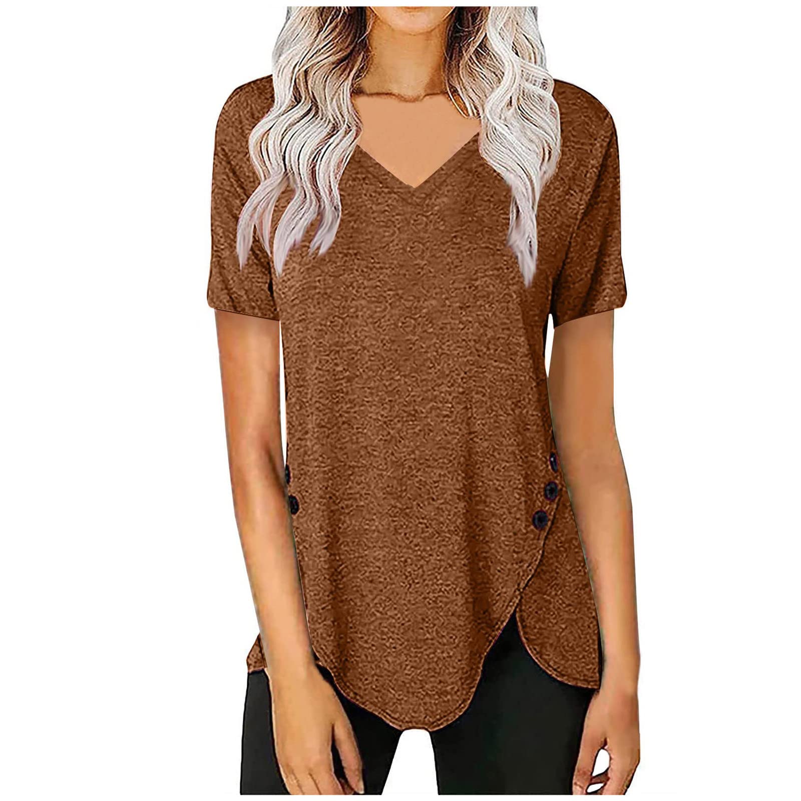 Women's Linen Short Sleeve Blouse - Sexy Irregular Hem Loose Fit Tunic Top for Summer | Casual & Dressy Solid T-Shirt | Perfect for Office Wear, Date Night & Vacation Outfits