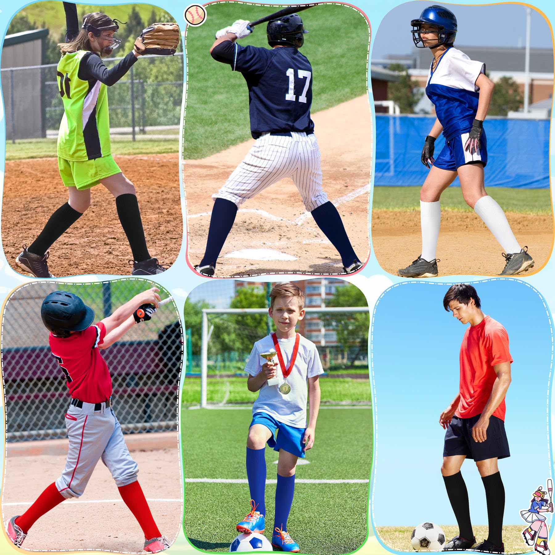Olreco Youth & Adult Soccer Socks - Knee High Football Baseball Softball Socks for Boys Girls - Team Sports Athletic Socks for Kids & Teens - Perfect for Training, Games & School PE Classes