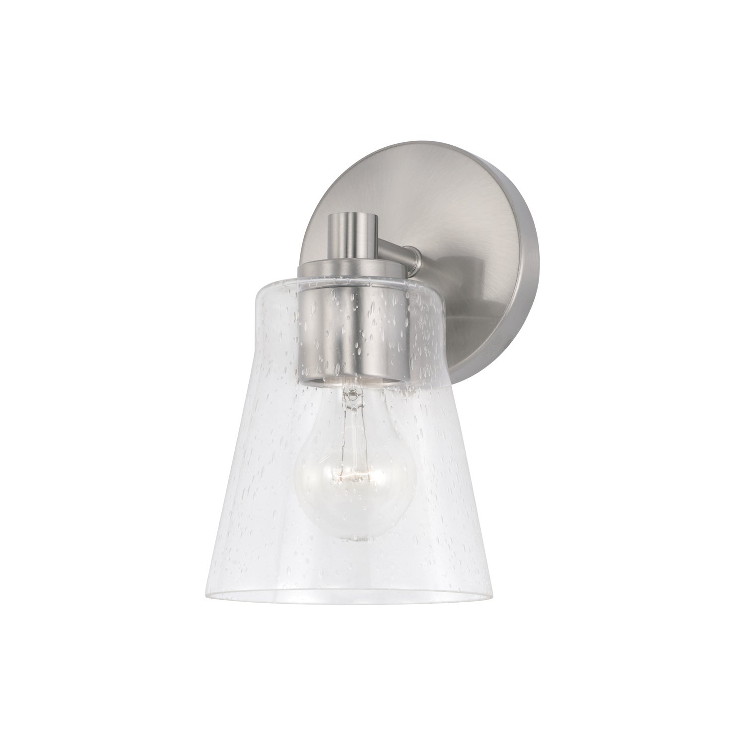 Capital Lighting One Light Wall Sconce - Modern Plug-in Wall Lamp for Bedroom, Living Room & Hallway - Brushed Nickel Finish with Clear Glass Shade