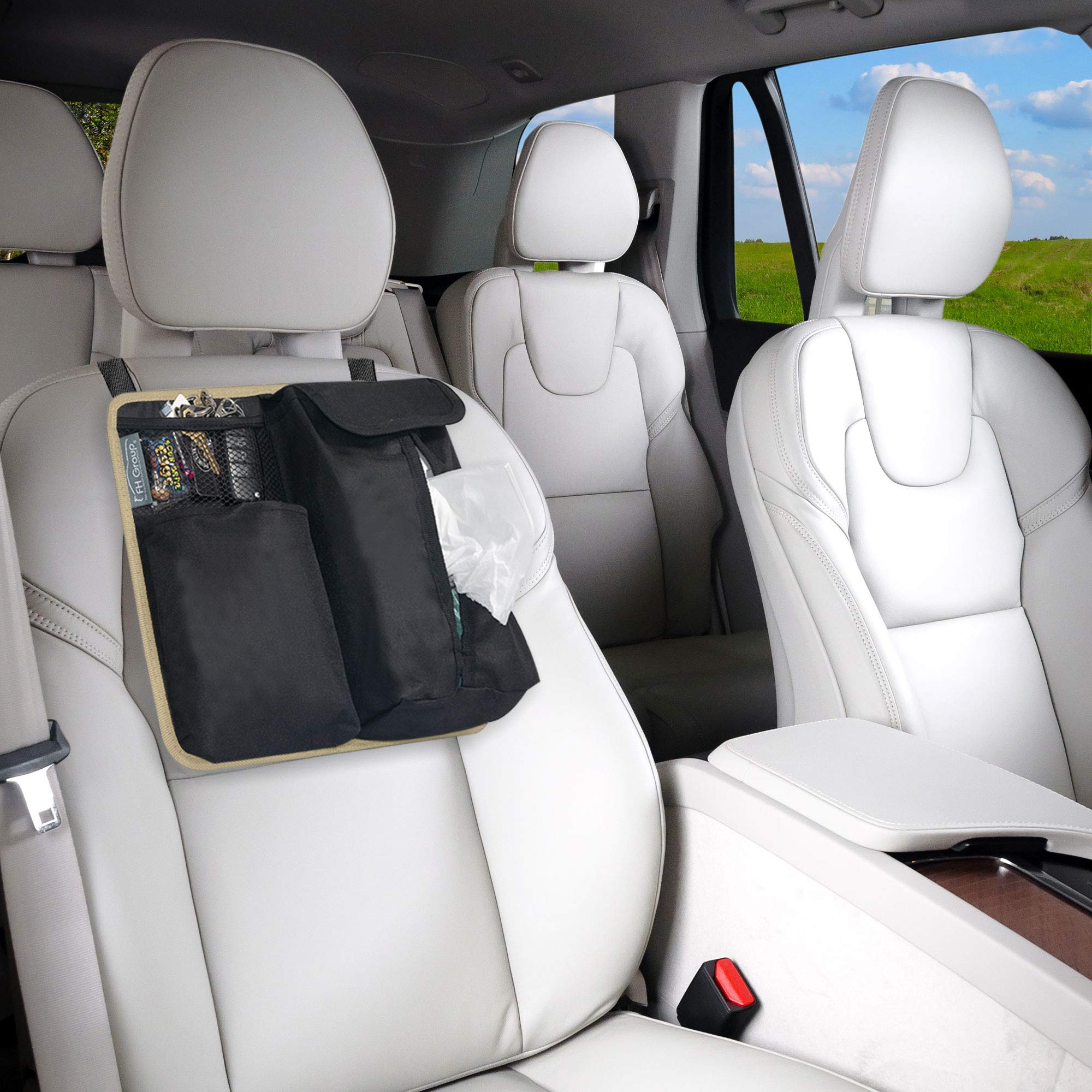 FH Group E-Z Travel™ Car Seat Back Organizer with Tissue Holder - Baby Wipes Storage & Car Organization for Parents - Perfect for Road Trips, Family Travel & Daily Commutes