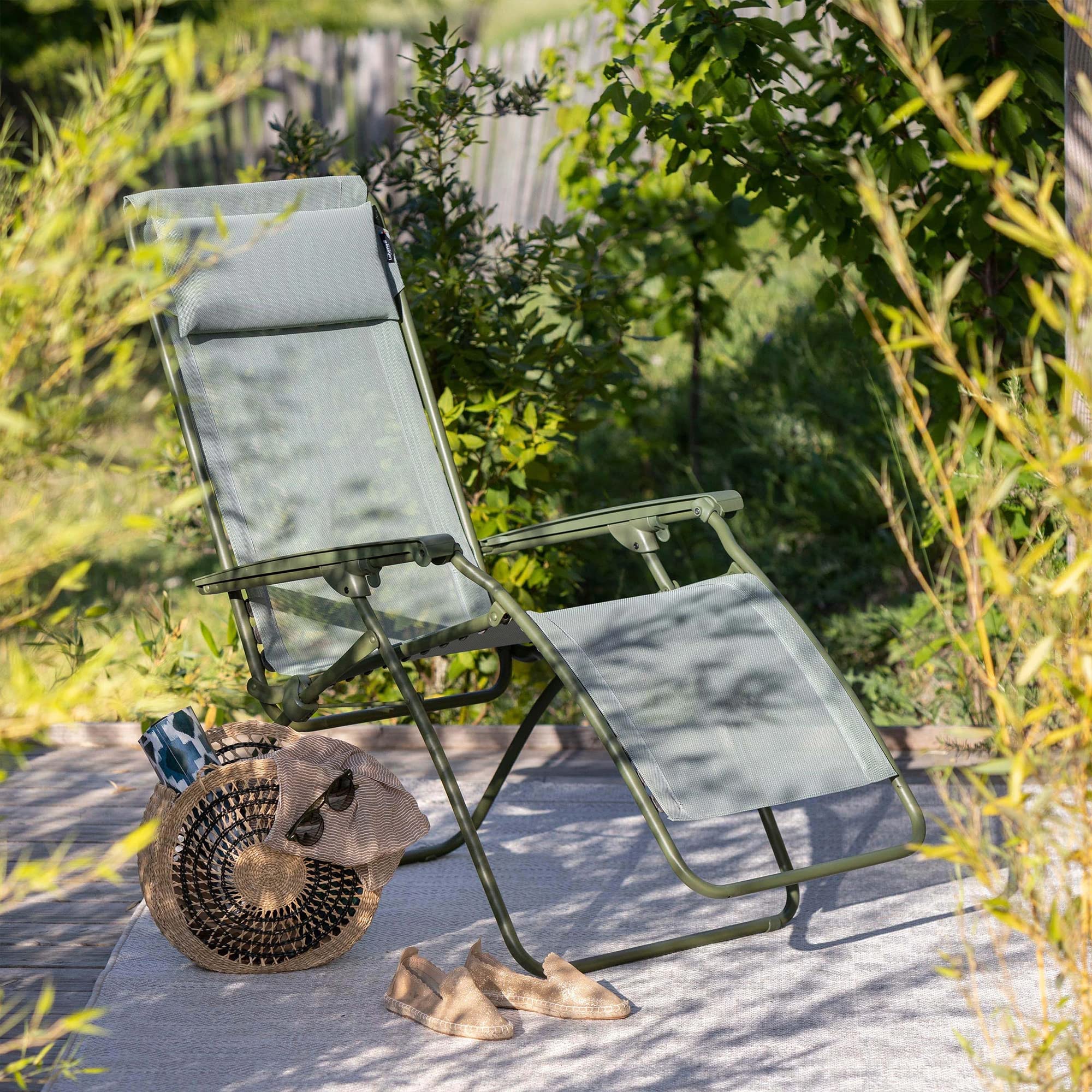 Lafuma R Clip Zero Gravity Chair - Adjustable Reclining Outdoor Lounge Chair with Headrest, Moss Green - Perfect for Patio, Backyard, Beach, and Camping Relaxation