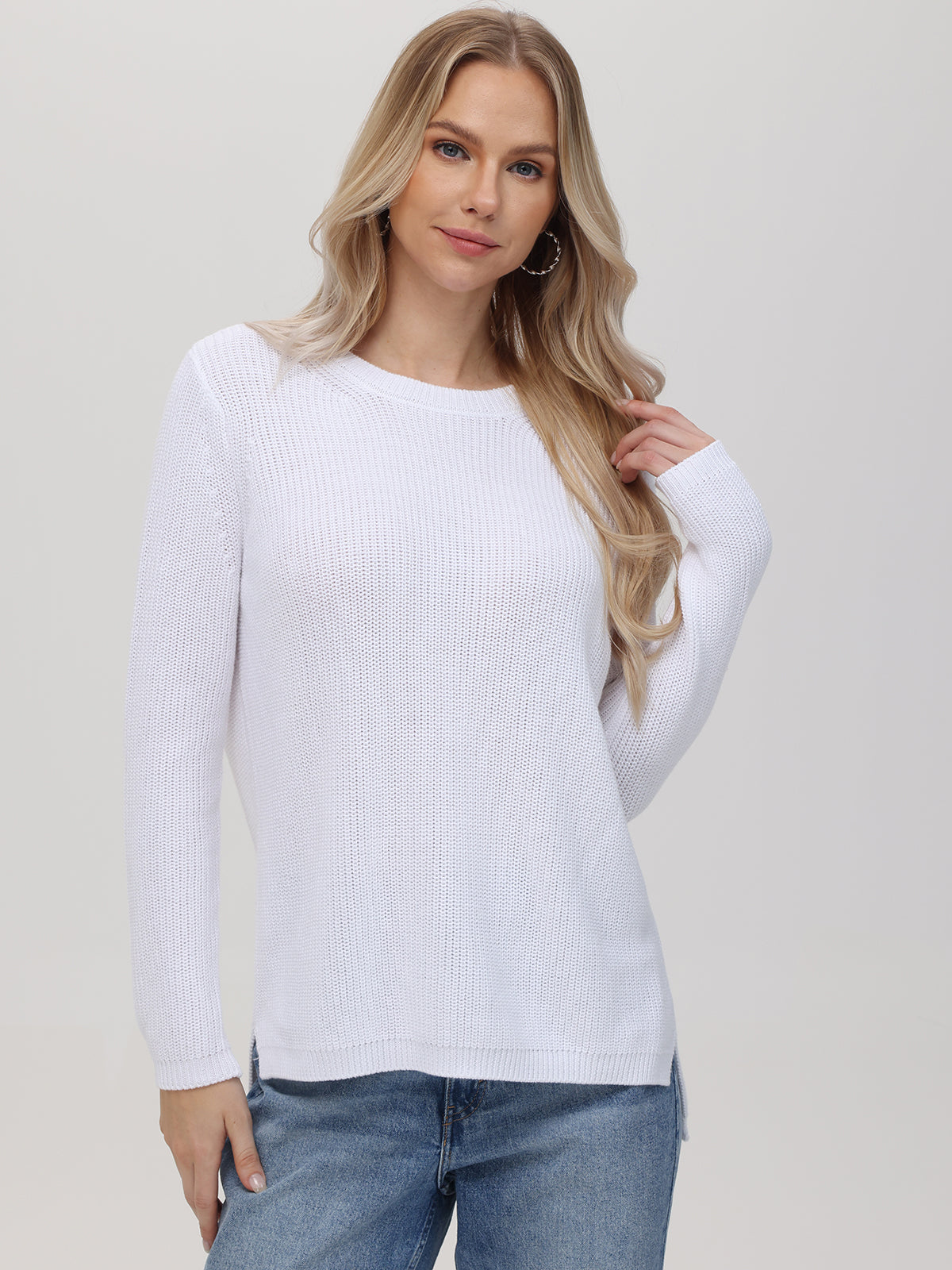 Emma Women's Crewneck Shaker Stitch Cotton Sweater - Soft Casual Pullover for Fall & Winter | Perfect for Office, Date Night & Weekend Outfits