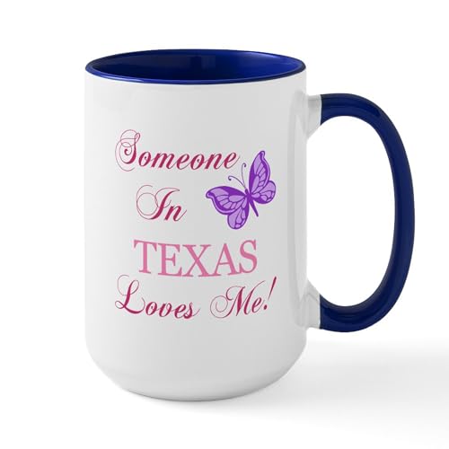 White/Navy Inside - Texas State (Butterfly) Large Mug