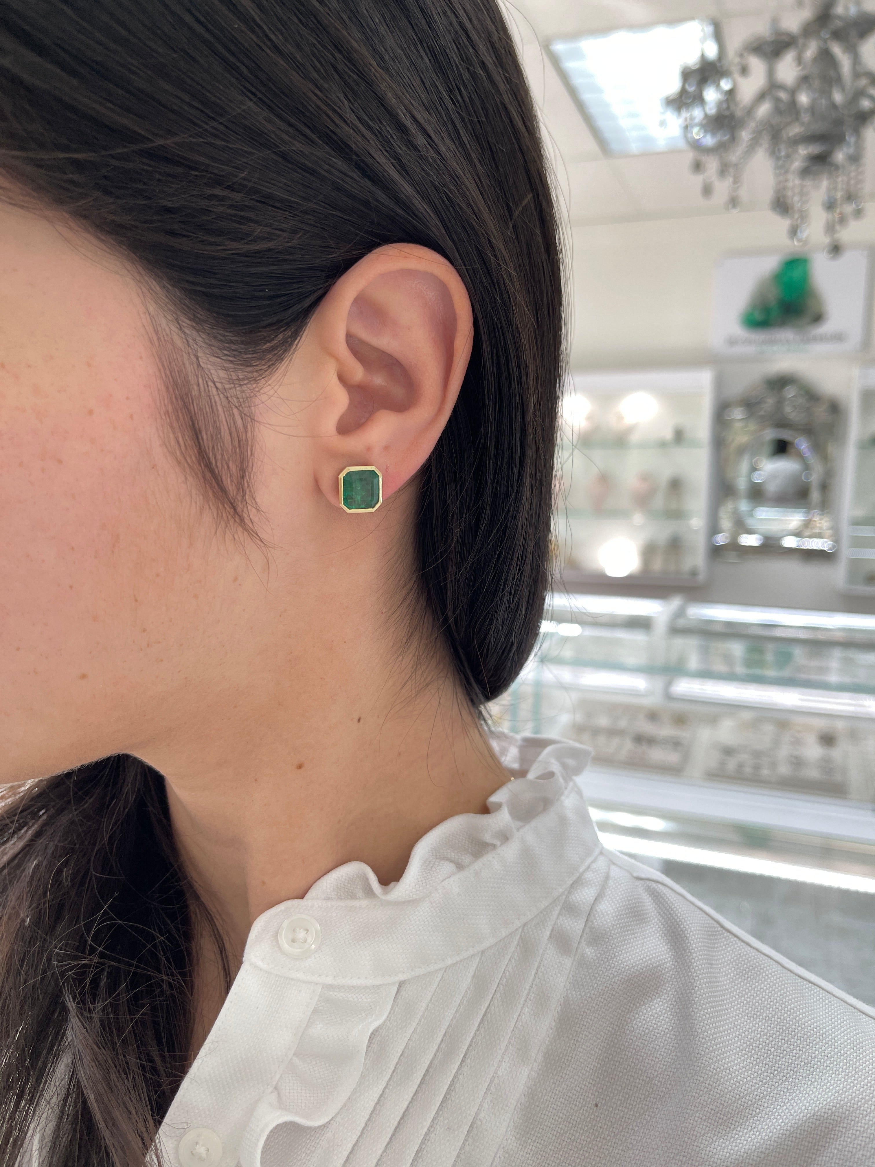 5.60tcw Classic Asscher Cut Emerald Bezel Stud Earrings in 18K Gold - Elegant Jewelry for Weddings, Parties & Special Occasions