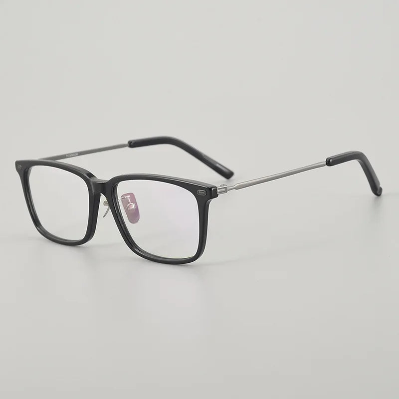 Stylish Unisex Black Acetate & Titanium Square Full Rim Eyeglasses (85mm) - Perfect for Work, Reading & Fashion Accessories