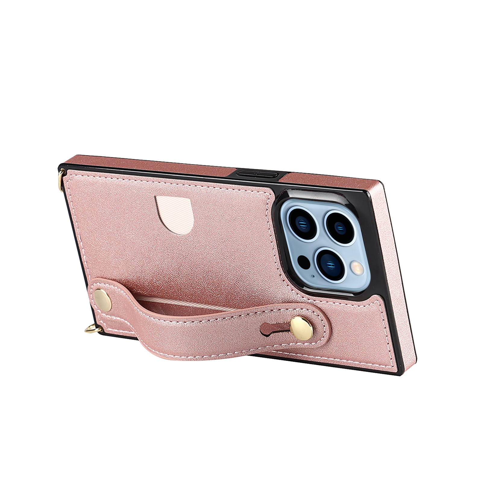 CCSmall iPhone 15 Pro Case with Card Holder & Wrist Strap - Slim Protective Phone Cover with Removable Adjustable Shoulder Lanyard for Women (KB Rose) - Perfect for Shopping, Travel and Hands-Free Daily Use