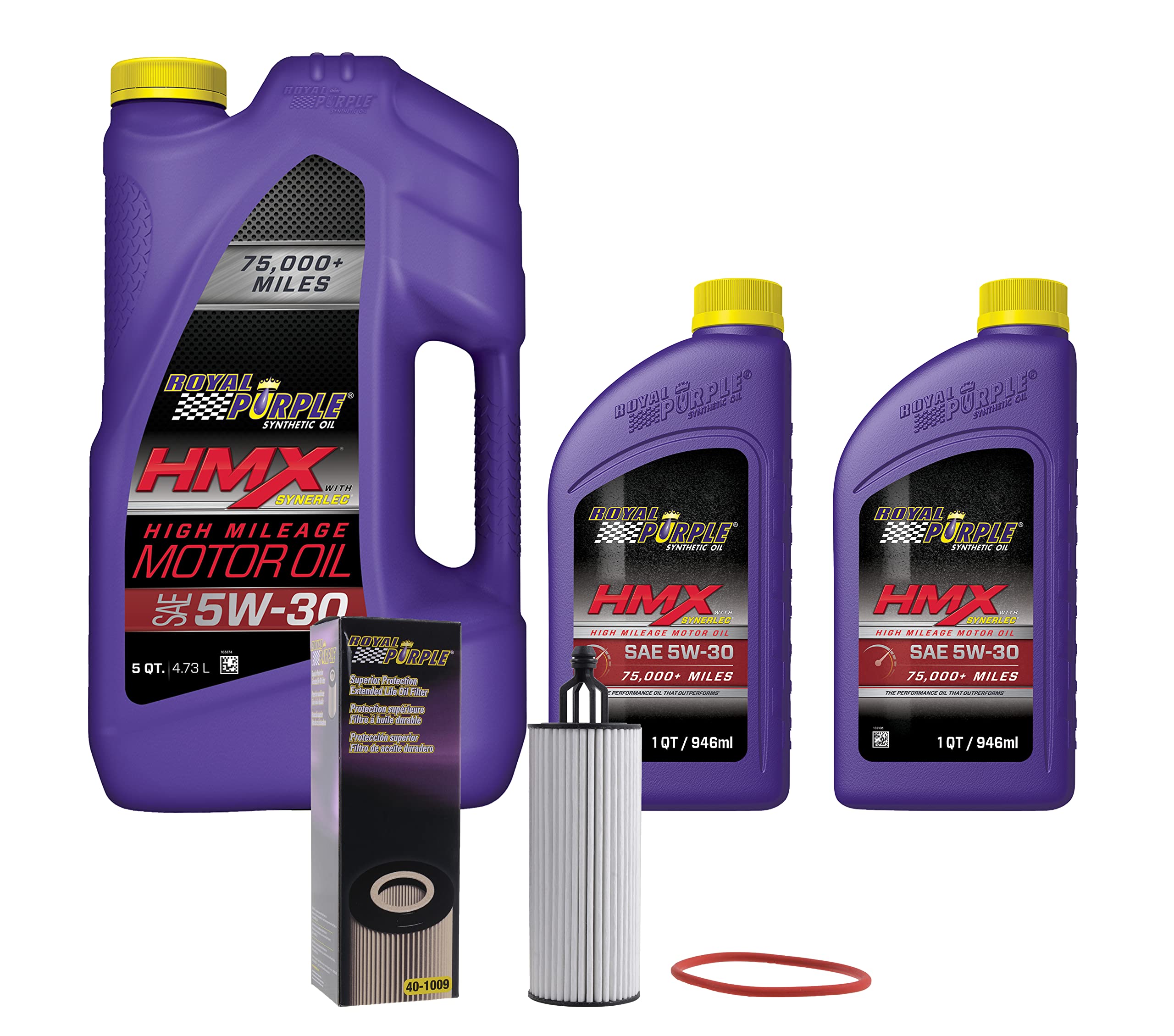 Royal Purple HMX® 5W-30 Synthetic High Mileage Motor Oil – 7 Quarts with Extended Life Premium Oil Filter 40-1009 | Engine Protection for Older Vehicles, Trucks & SUVs | High-Performance Lubrication for Long Drives & Heavy Loads