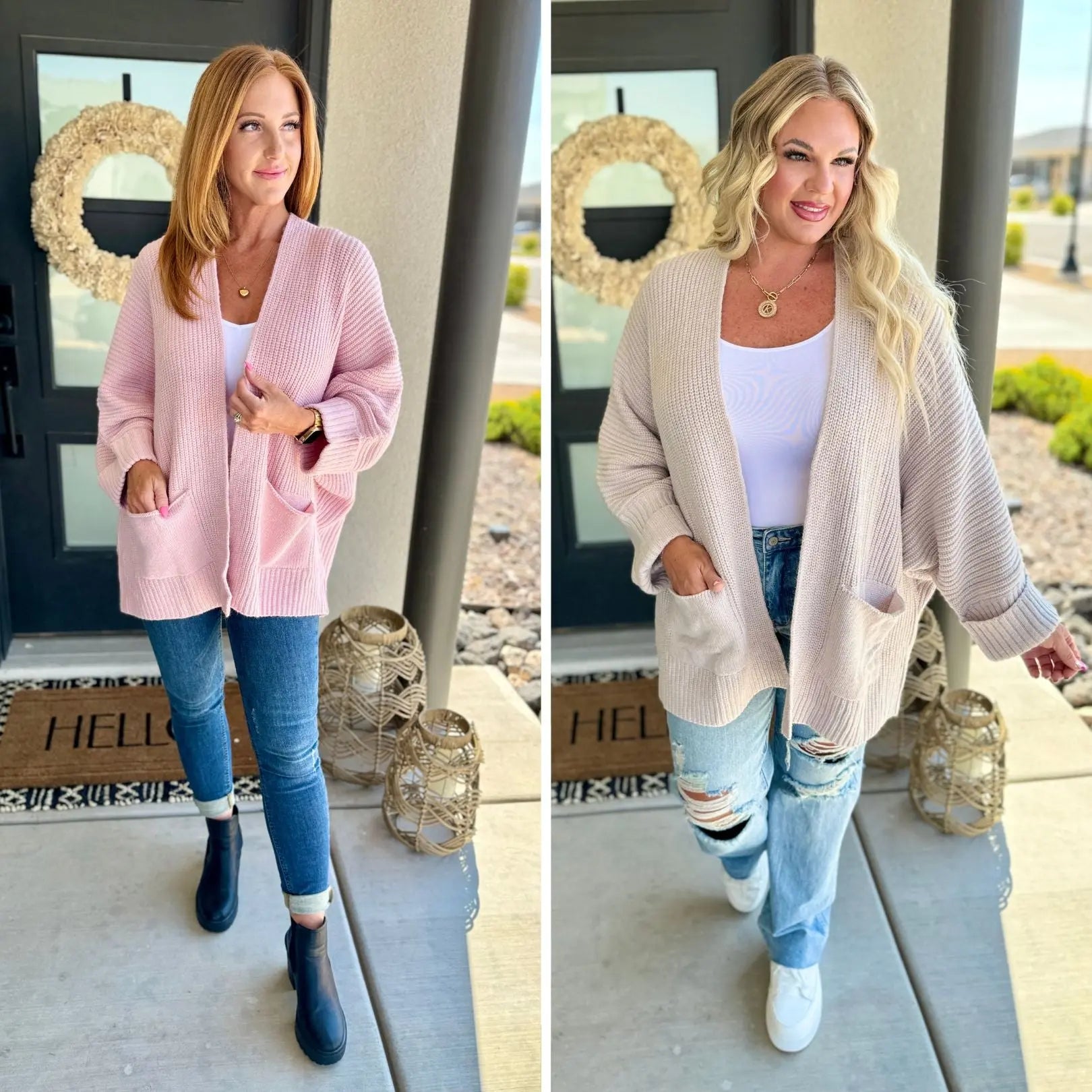 Azalea Oversized Cardigan for Women - Soft Chunky Knit Sweater in 2 Colors (Beige & Gray) | Cozy Fall Winter Layering, Coffee Dates & Casual Outfits