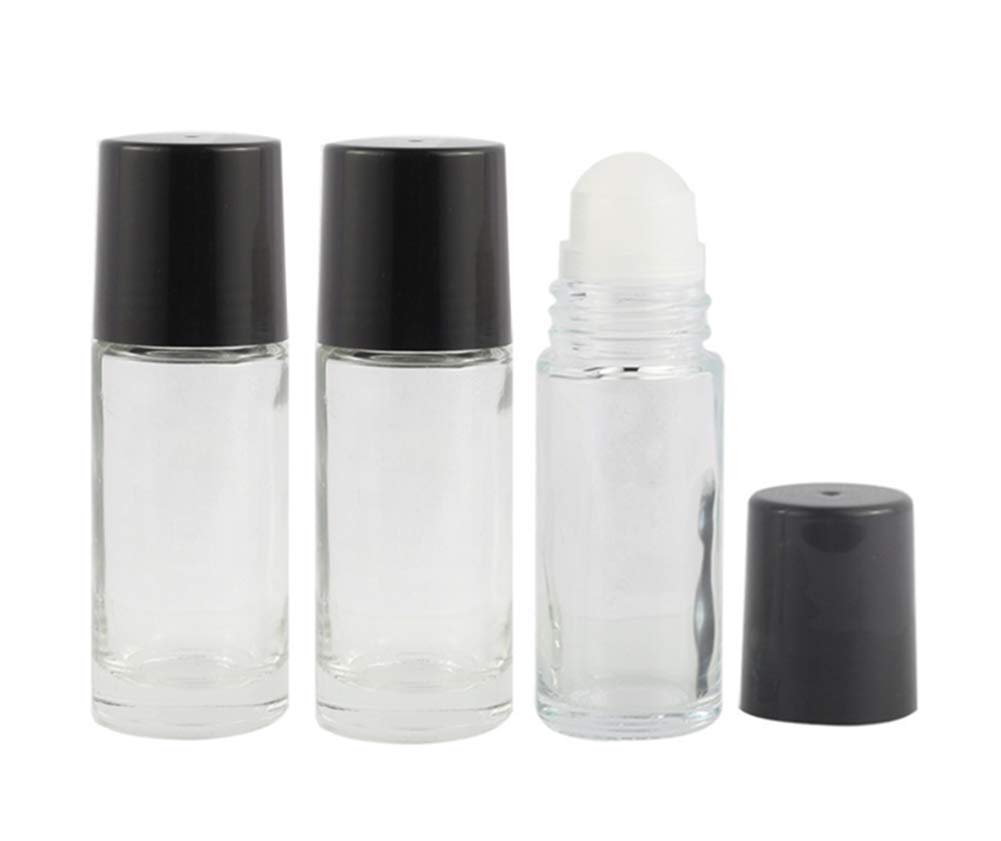 3 Pack Glass Roll On Bottles for Essential Oils, DIY Deodorant, Lip Balm & Lotion - 50ml Refillable Containers with Plastic Roller Balls - Perfect for Travel, Skincare & Aromatherapy