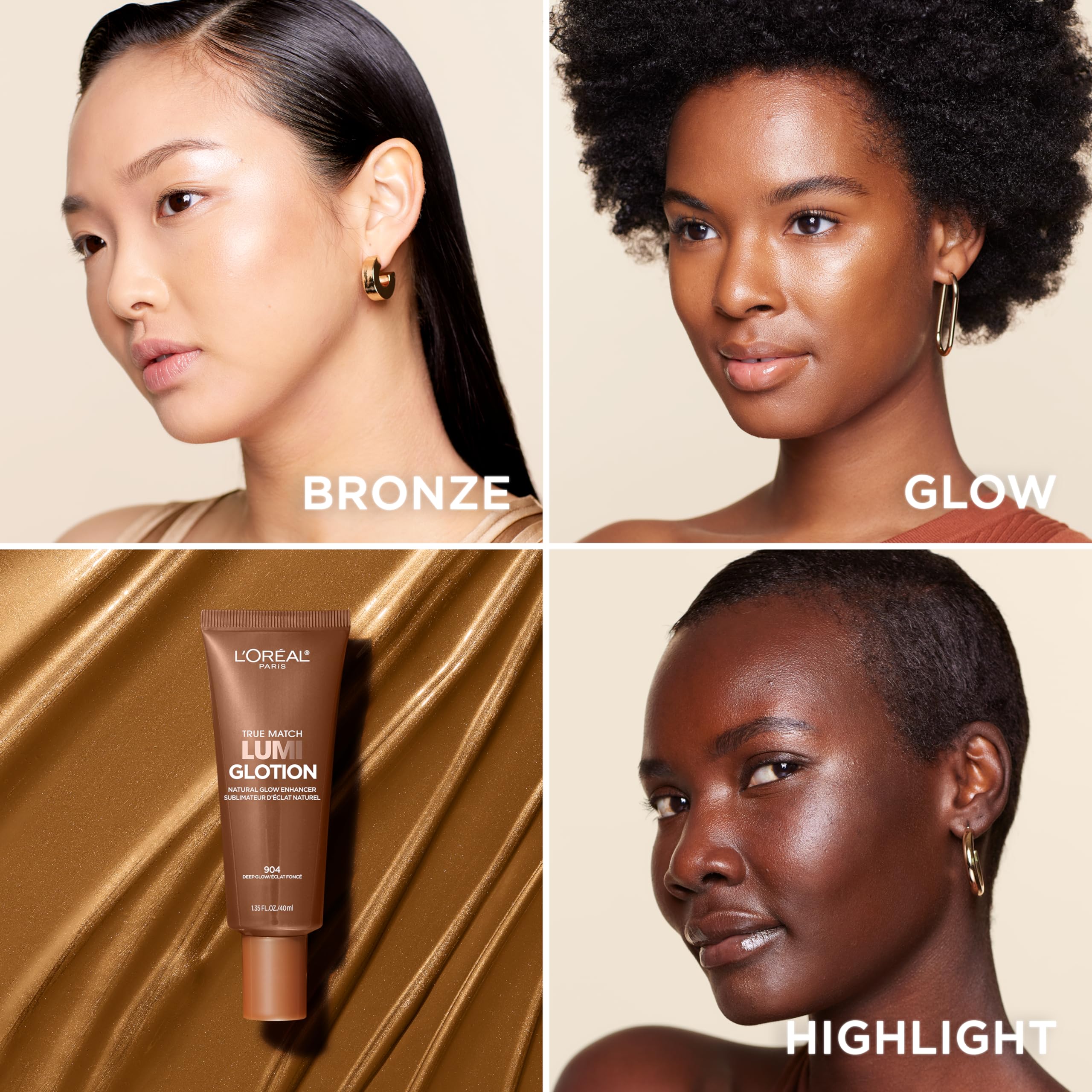 L'Oréal Paris True Match Lumi Glotion Medium & Deep Bundle - Natural Glow Highlighter & Bronzer Duo for Face & Body (2-Pack) - Perfect for Daily Makeup & Special Occasions
