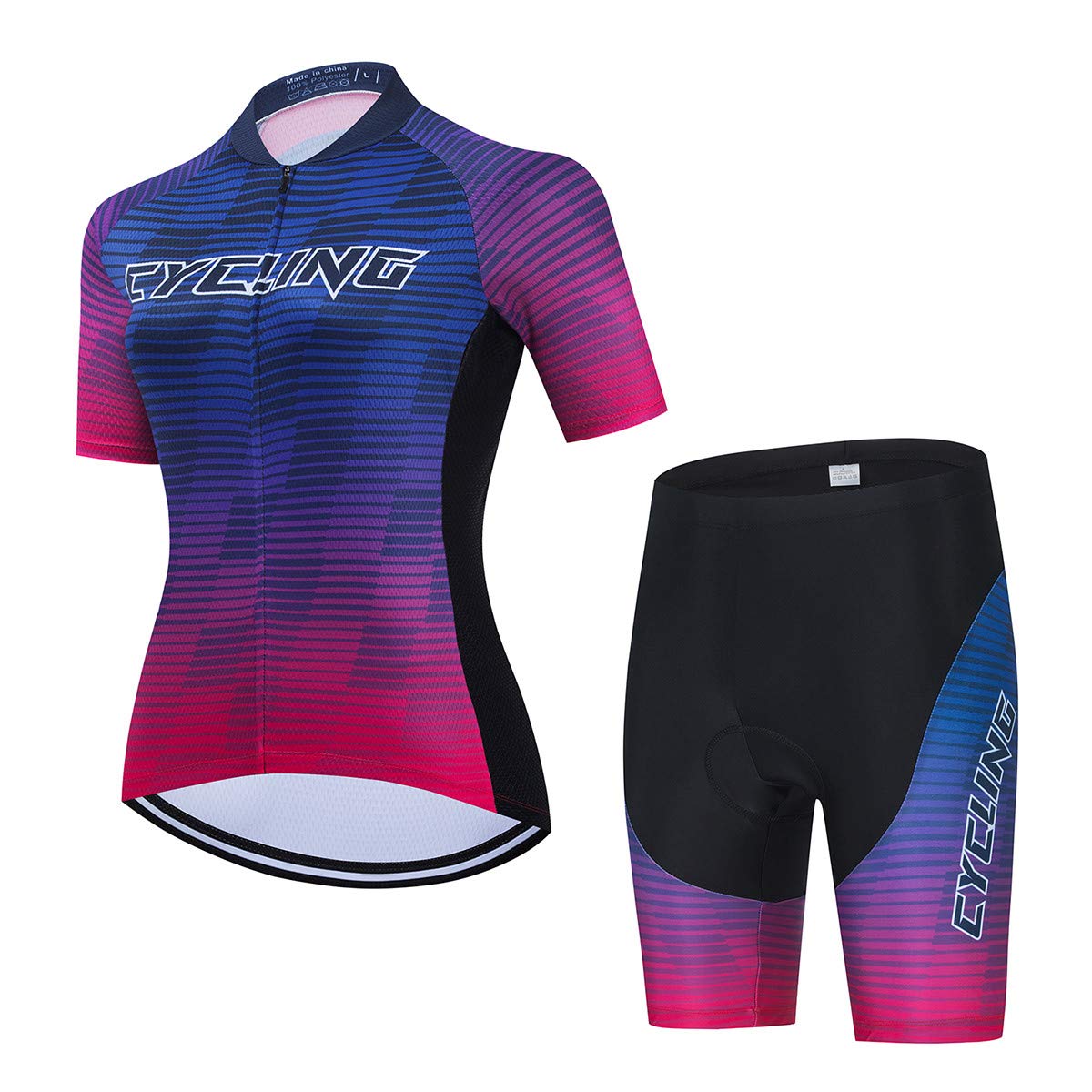 PSPORT Women's Cycling Jersey & Shorts Set - Breathable Short Sleeve Bike Clothing for Road Biking - Black Bicycle Outfit for Training & Outdoor Sports