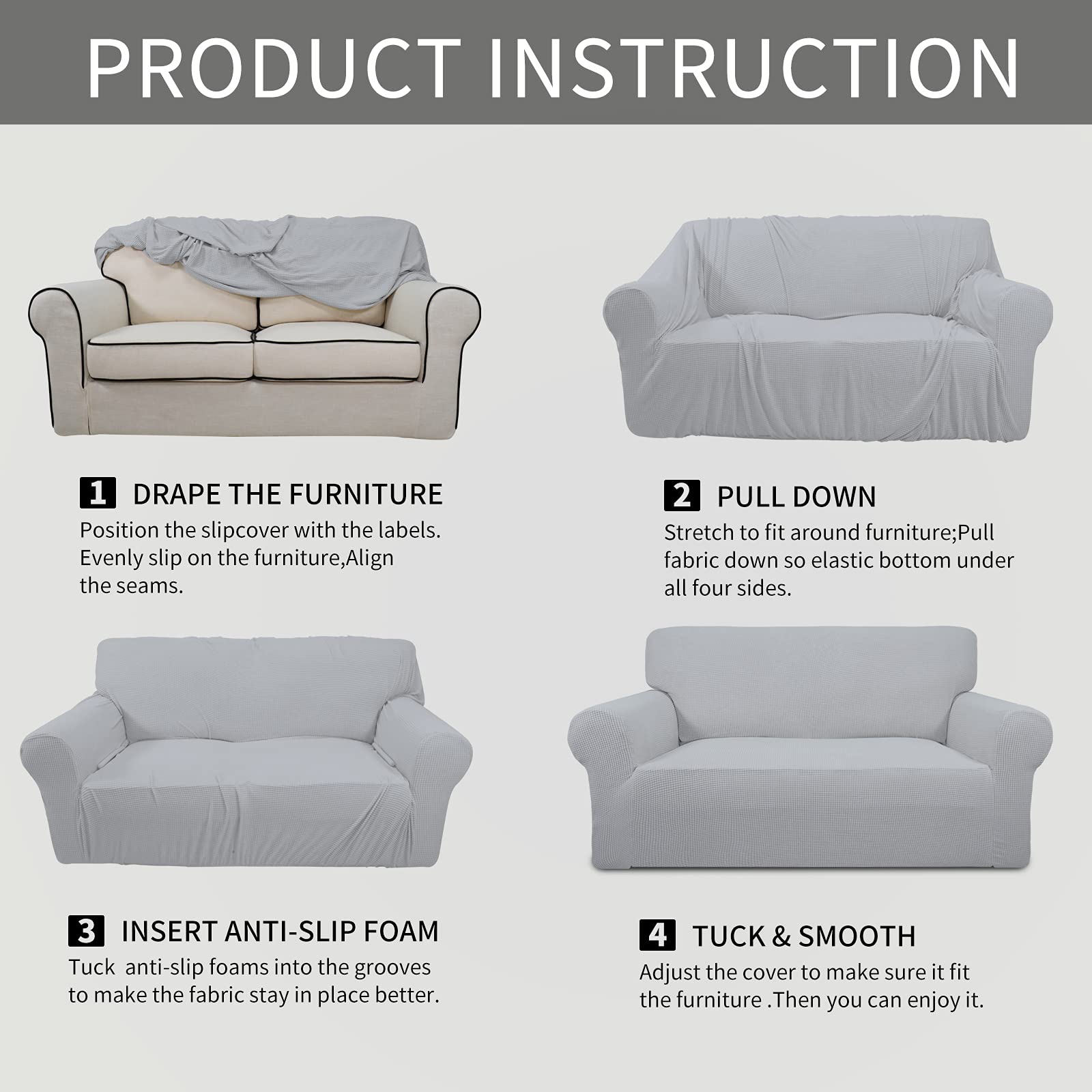 Stretch Chair Sofa Slipcover - 1-Piece Elastic Couch Cover with Soft Spandex Jacquard Fabric, Silver Gray - Furniture Protector for Kids & Pets - Perfect for Living Room, Office, and Home Decor