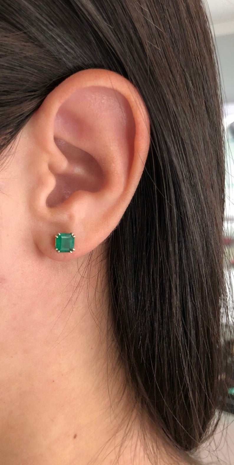1.52tcw Rose Gold Double Prong Natural Emerald Stud Earrings 14K - Elegant Jewelry for Women, Perfect for Weddings, Parties & Special Occasions