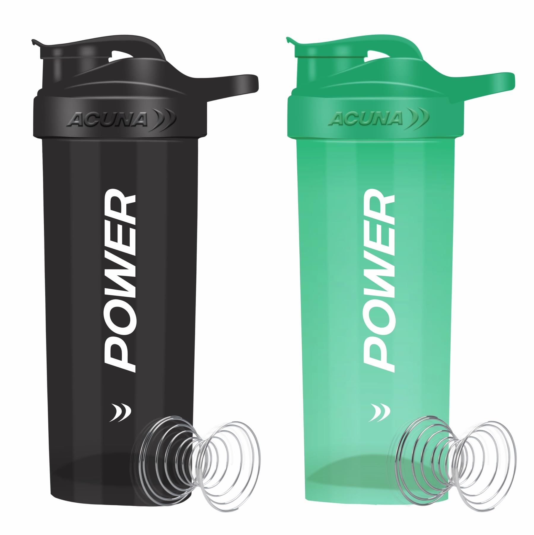 ACUNA POWER 700ml Protein Shaker Bottle - BPA Free, Leak Proof, Secure Screw Cap - Ideal for Gym, Workout & Sports Nutrition (2 Pack, Black) - Perfect for Protein Powder, Pre-Workout & Meal Replacement Drinks
