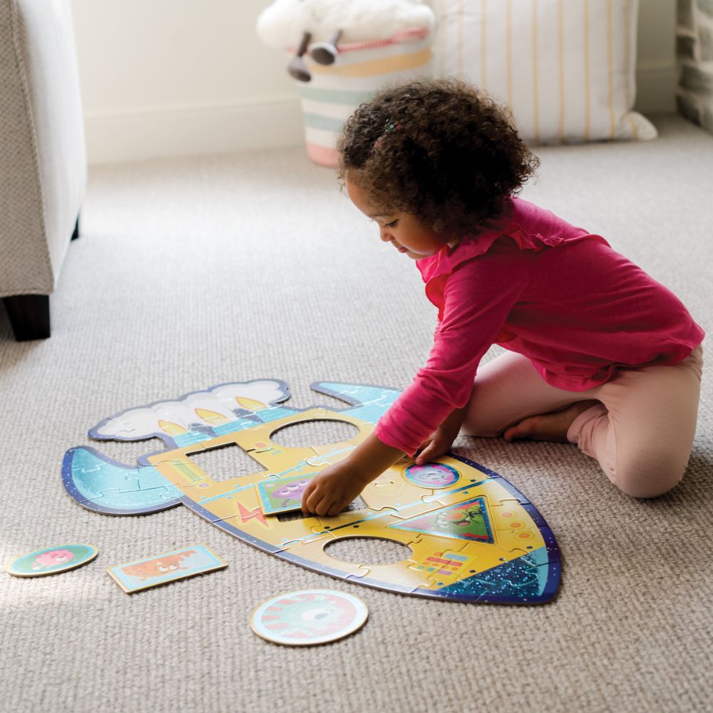 Peaceable Kingdom Shiny Rocket Floor Puzzle for Kids – Fun & Educational Space-Themed Puzzle for Playrooms & Classrooms