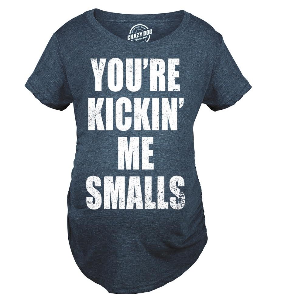 Funny Pregnancy Announcement T-Shirt - Maternity Kicking Me Smalls Novelty Tee for Expecting Moms | Perfect for Baby Showers & Gender Reveals