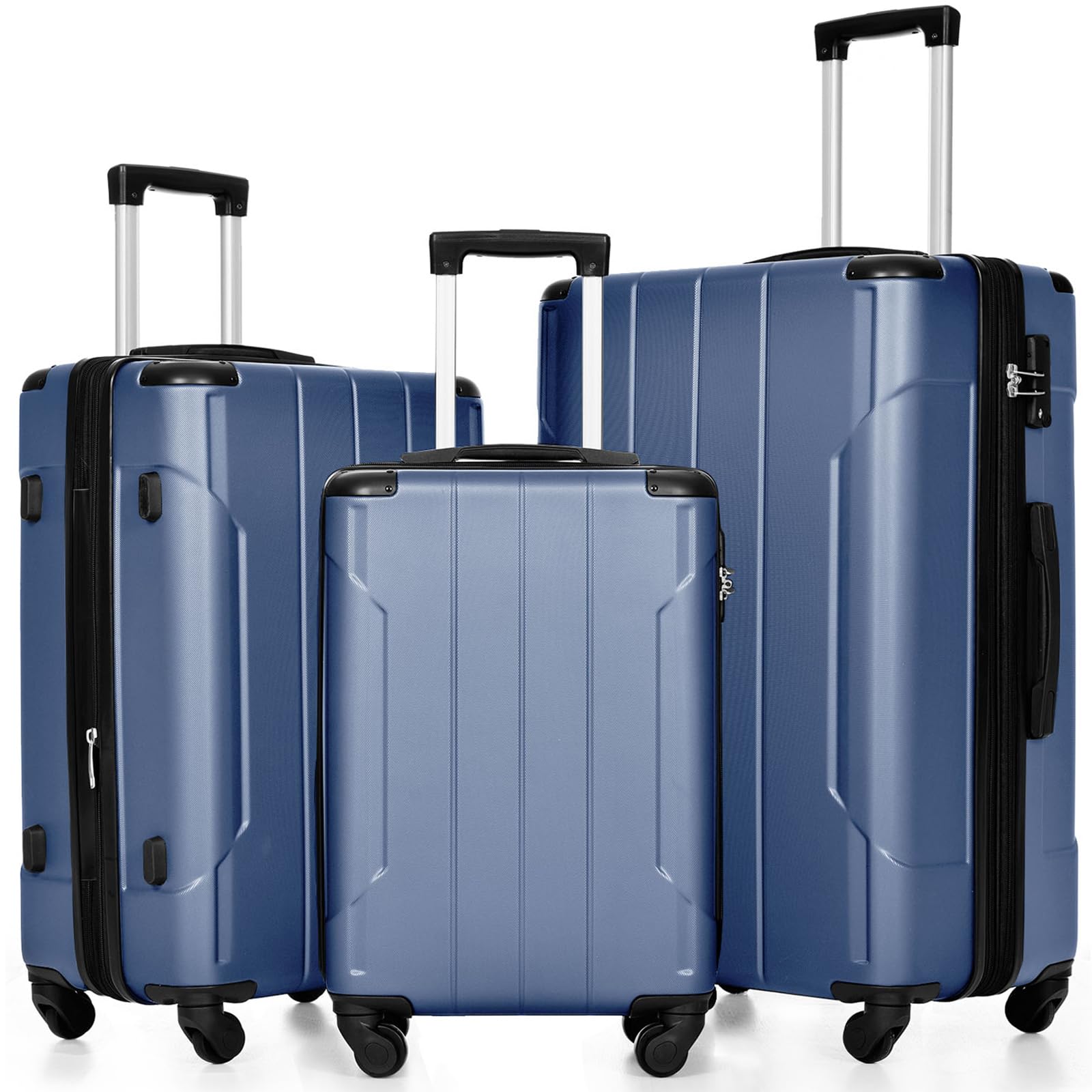 Merax Expandable Lightweight Spinner Suitcase Set (20/24/28 Inch) - Durable Corner Guards, Blue 3-Piece Luggage for Travel, Business Trips & Vacations