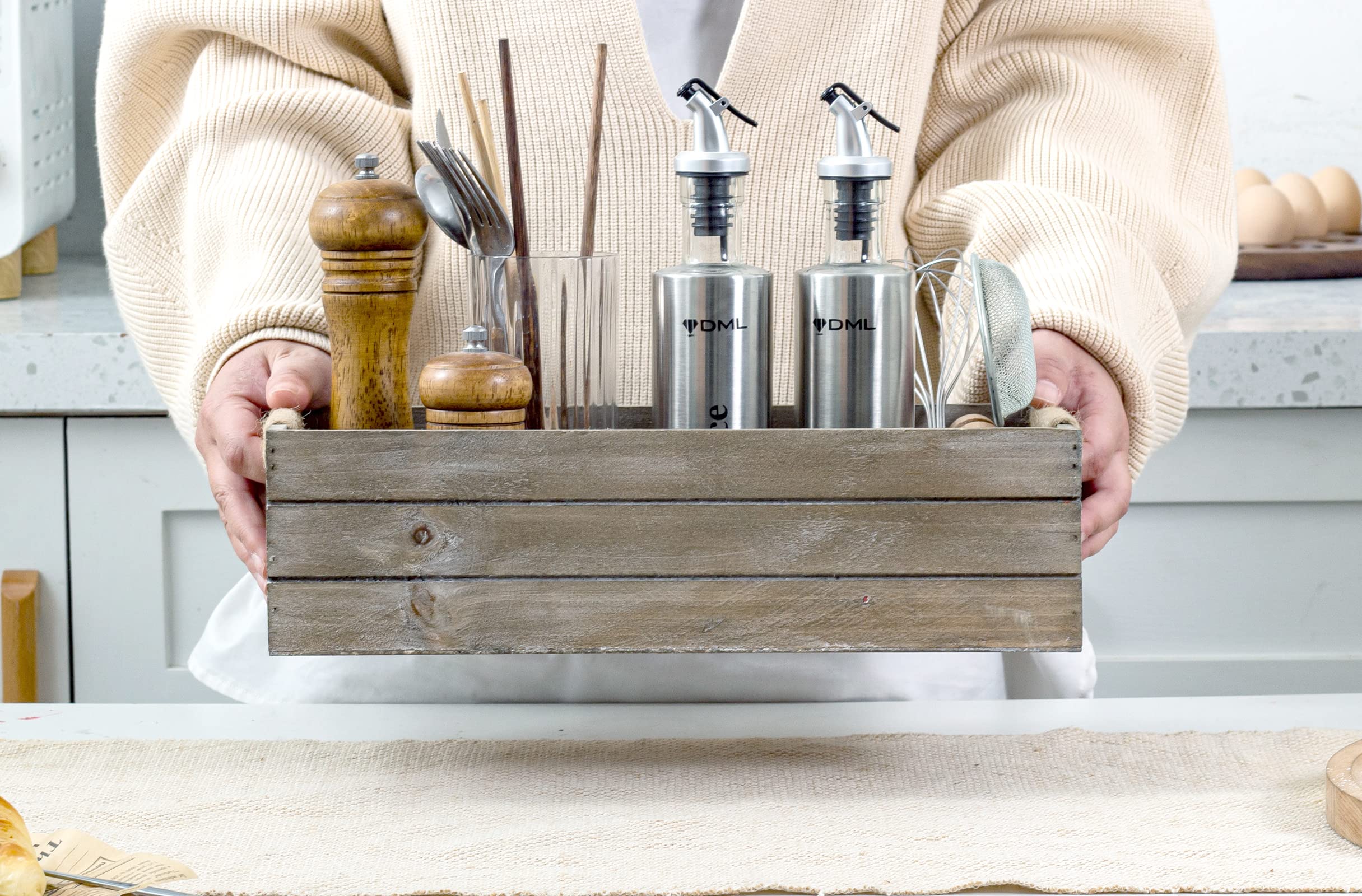 TIMRIS Rustic Gray Wooden Box - Farmhouse Bathroom Decor Storage Container, Wood Toilet Paper Holder & Tank Basket - Perfect for Bathroom Organization, Farmhouse Style Decor & Rustic Home Accessories