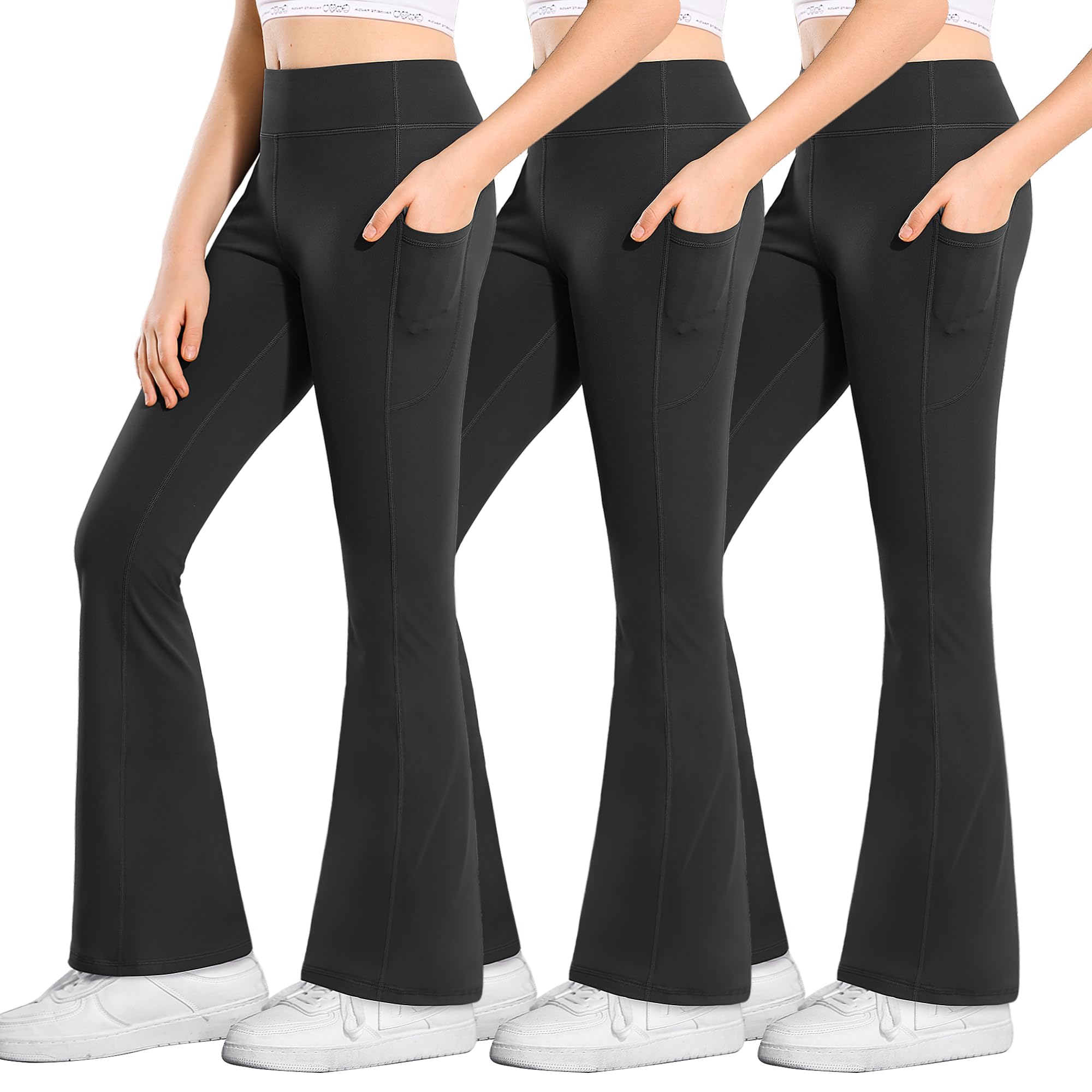 Stelle Girls' High Waisted Bootcut Yoga Pants with Pockets - Flare Leggings for Kids Dance & Bell Bottoms Style - Perfect for Yoga, Dance Class & Casual Wear