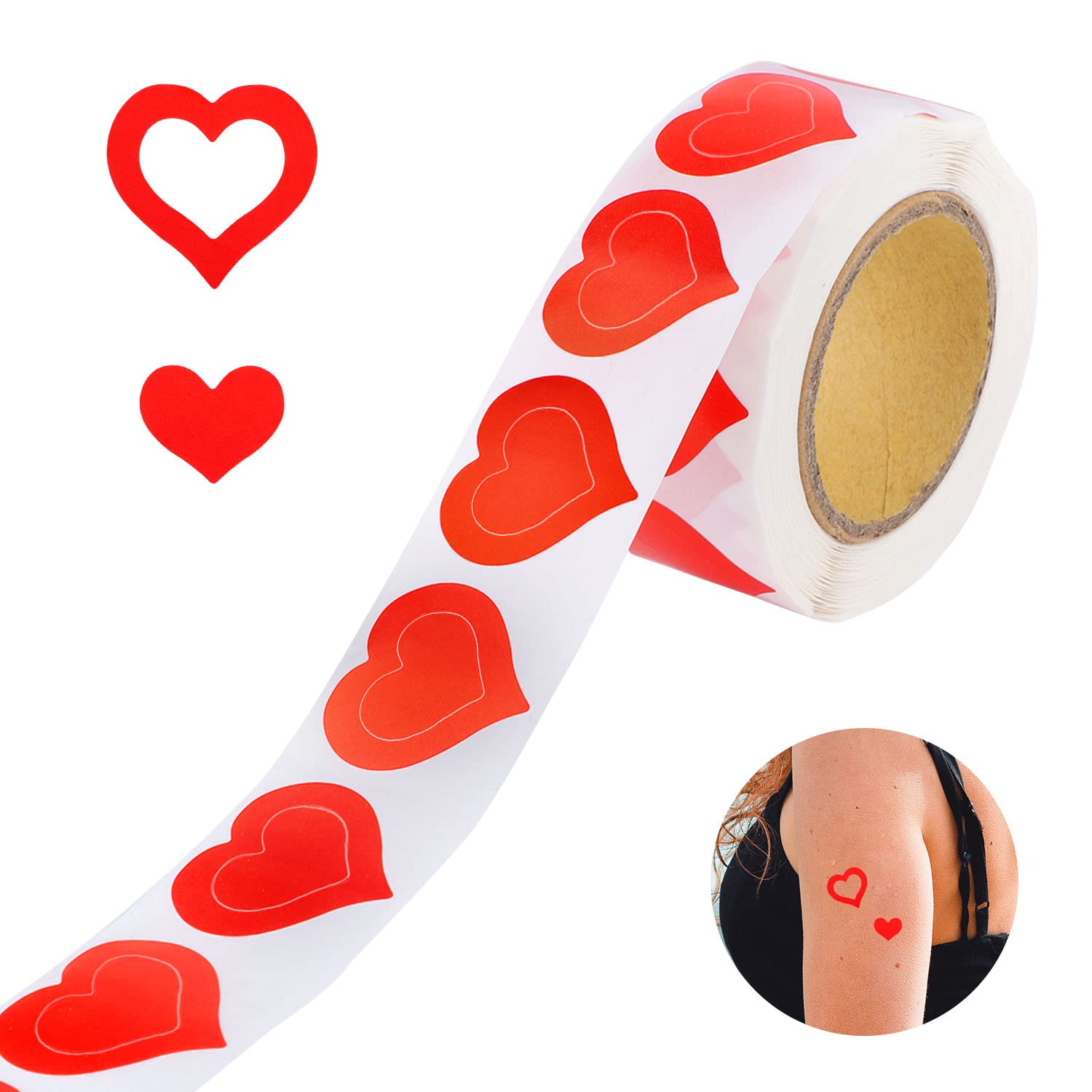 500 Pieces Tanning Stickers - 1 Inch Heart Shaped Self-Adhesive Body Stickers for Tanning Beds & Sunbathing | Cute Temporary Skin Art for Summer Beach Vacations & Pool Parties (B06322)