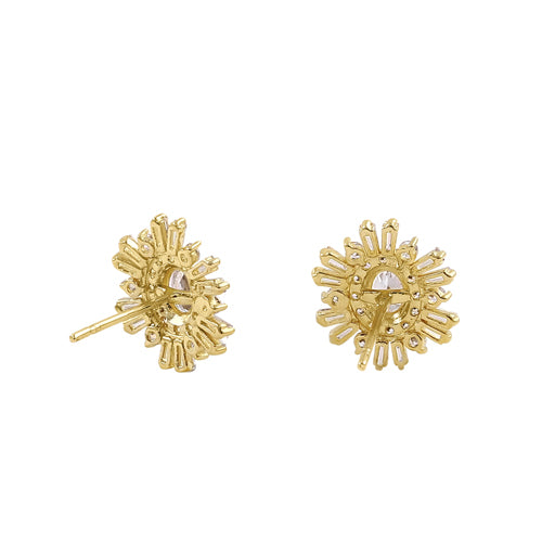 14K Yellow Gold Oval Sun Ray Halo Stud Earrings for Women - Perfect for Weddings, Parties & Everyday Elegance