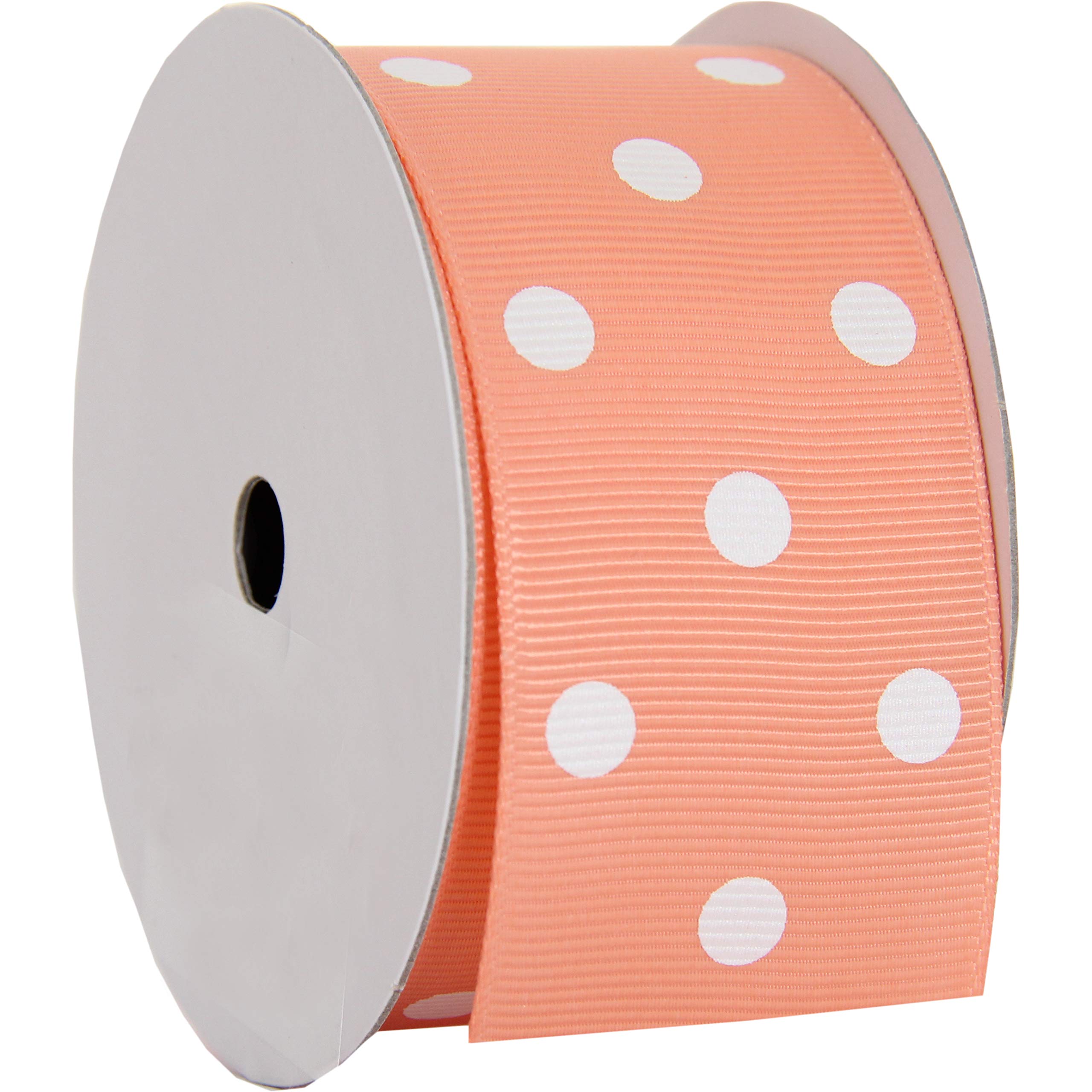 Threadart 1 1/2 Inch Grosgrain Dots Ribbon - 5 Yards Peach with White Dot Pattern - Perfect for DIY Bows, Gift Wrapping, Hair Accessories, Party Decorations and Craft Projects