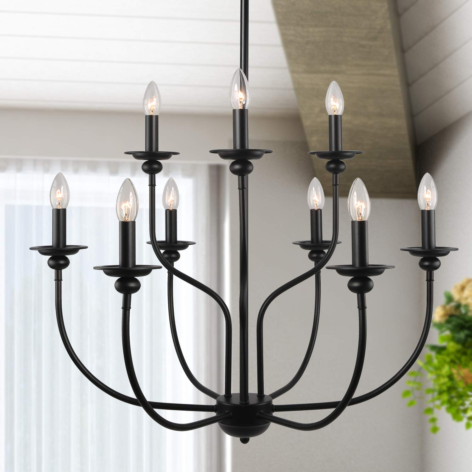LALUZ Black Chandelier - 2-Tier 9-Candle French Country Farmhouse Lighting Fixture for Dining Room, Living Room, Bedroom & Entryway | Rustic Home Decor & Wedding Centerpiece
