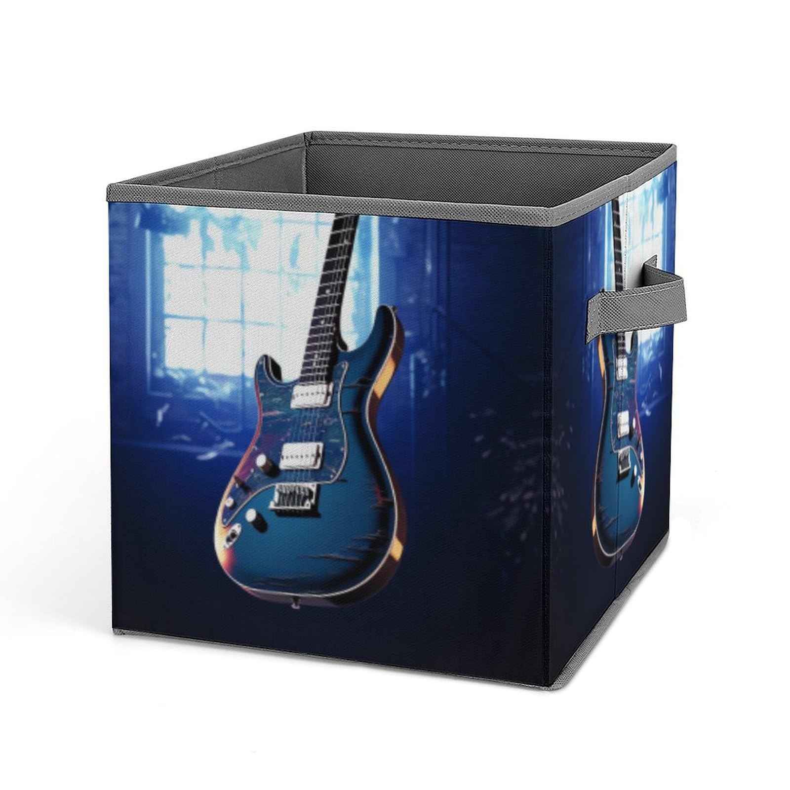 Foldable Blue Guitar Storage Cubes with Handles - Closet Organizer Bins for Cabinet, Shelf & Wardrobe | Space-Saving Storage Solution for Bedroom, Kids Room & Travel | Perfect for Music Accessories, Toys & Seasonal Clothing | Ideal for Guitarists, Parents & Minimalist Living | Great for Home, Office & Music Studio Organization | Use for Storing Guitars, Music Gear, Toys, Clothes & More in Bedrooms, Closets & Studios | Portable Storage for Music Lovers, Home Organization & Travel Essentials