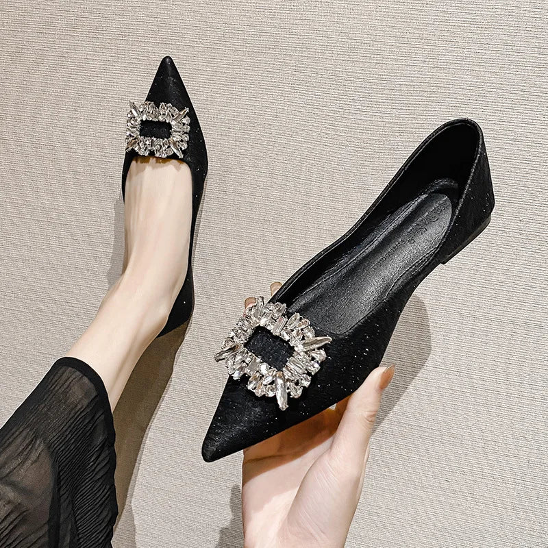 Elegant Square Crystal Buckle Ballet Flats for Women | Comfortable Wedding Shoes & Bridal Party Footwear | Perfect for Weddings, Proms, and Formal Occasions