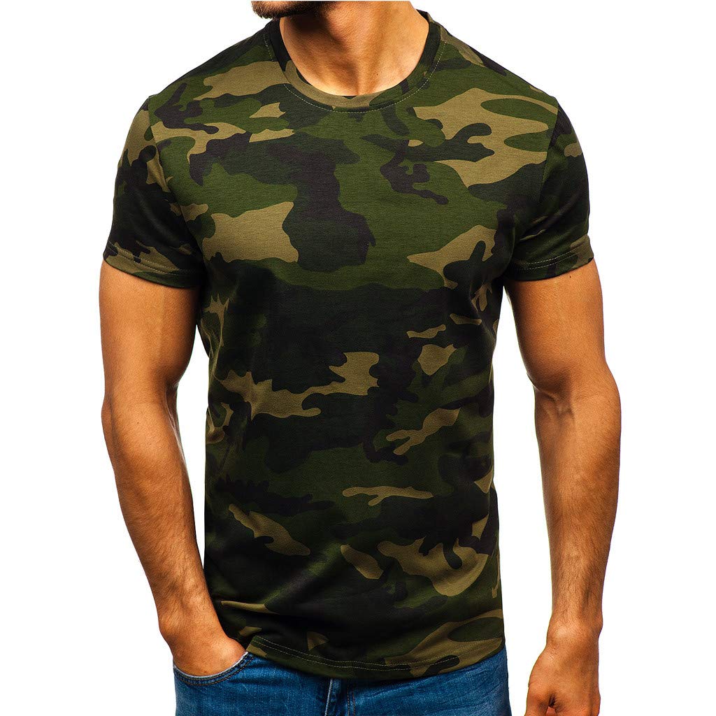 TTQVQ Men's Slim Fit Camouflage Striped Dress Shirt - Casual Lapel Short Sleeve Wrinkle Free Shirt for Office, Party & Outdoor Activities
